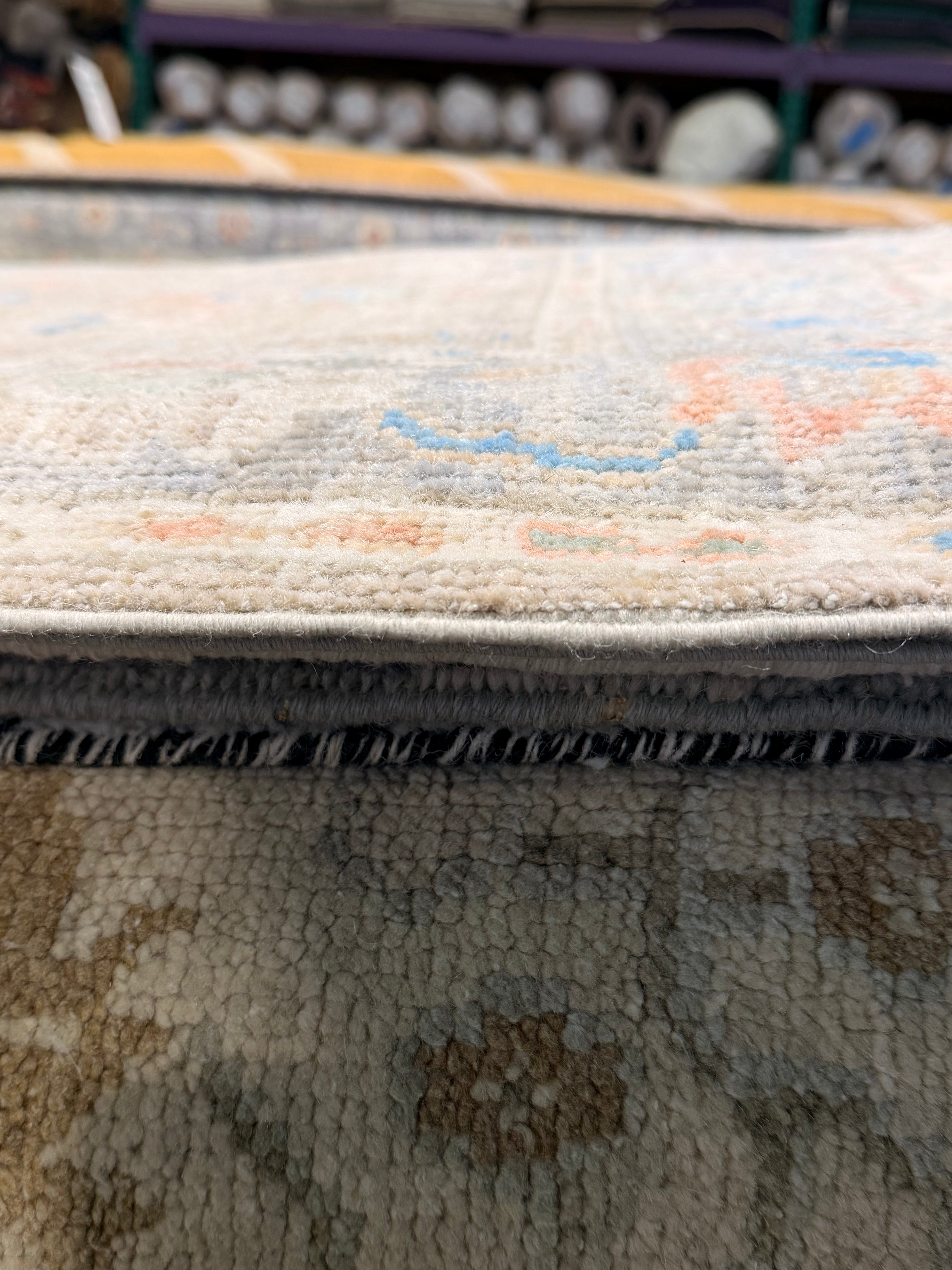 Camille Razat 2.11x8.7 Beige and Blue Afghani Whitewashed Oushak Runner