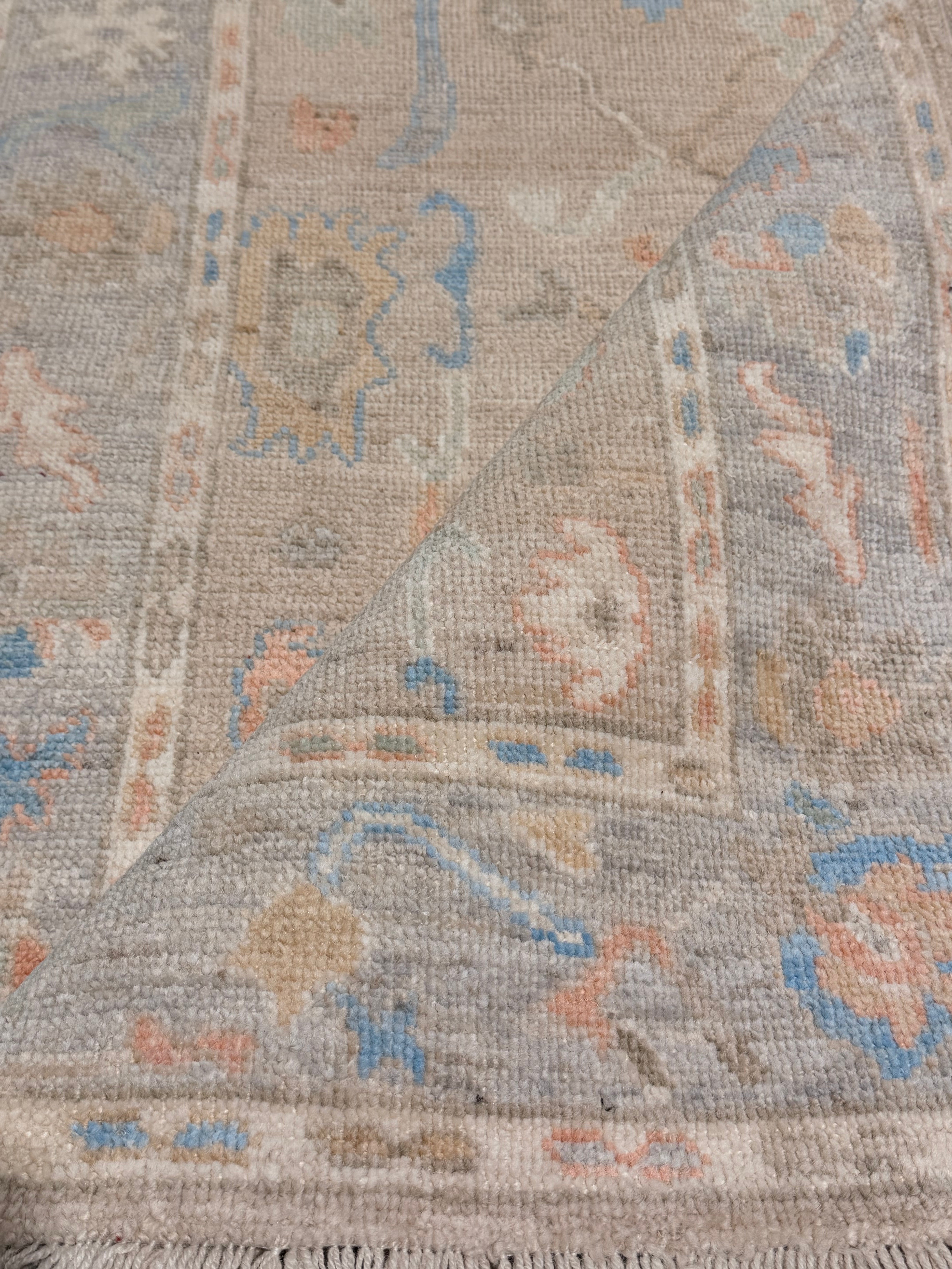 Camille Razat 2.11x8.7 Beige and Blue Afghani Whitewashed Oushak Runner