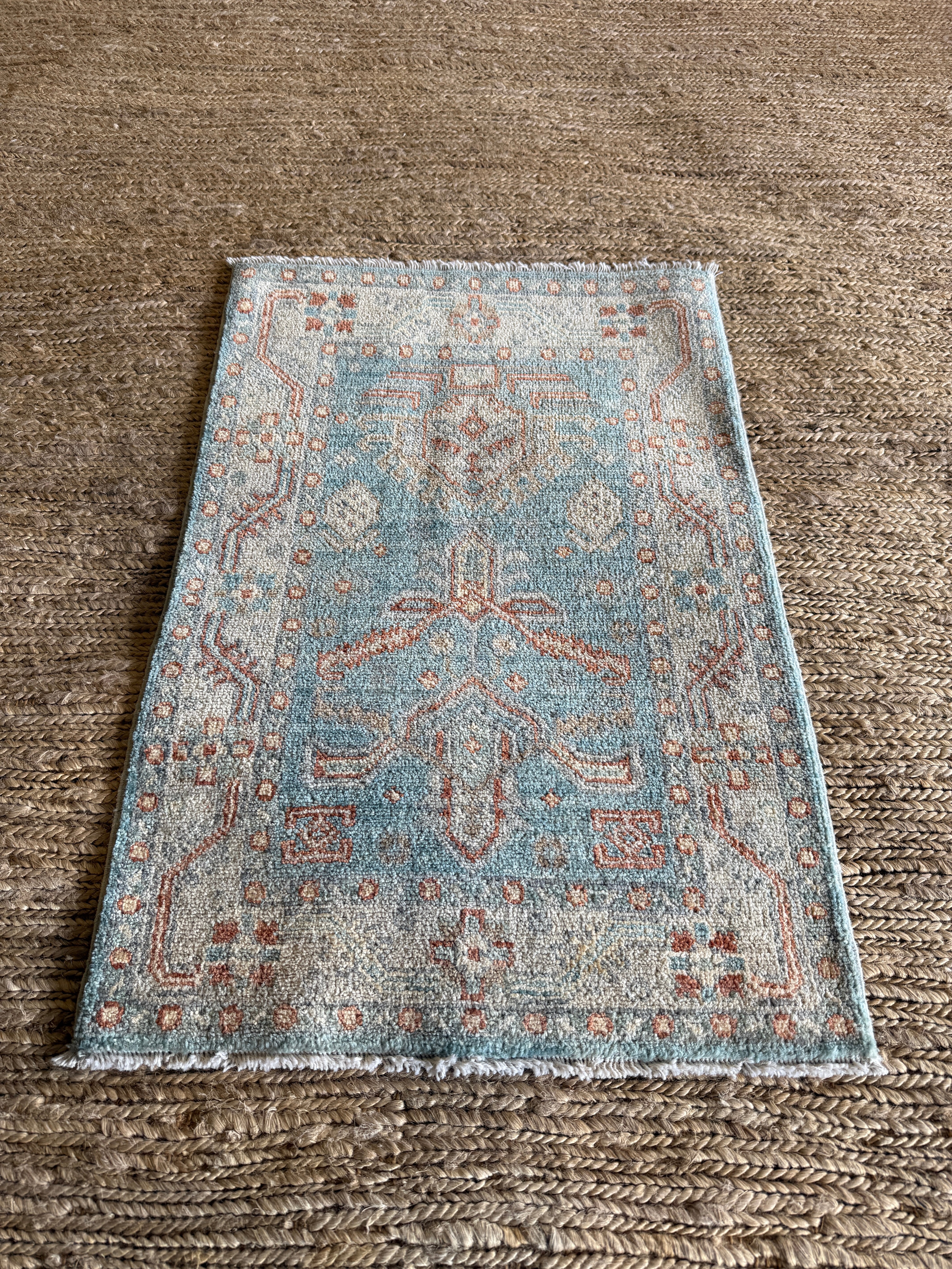 Kaitlyn Meade 2x2.11 Blue Afghani Whitewashed Oushak