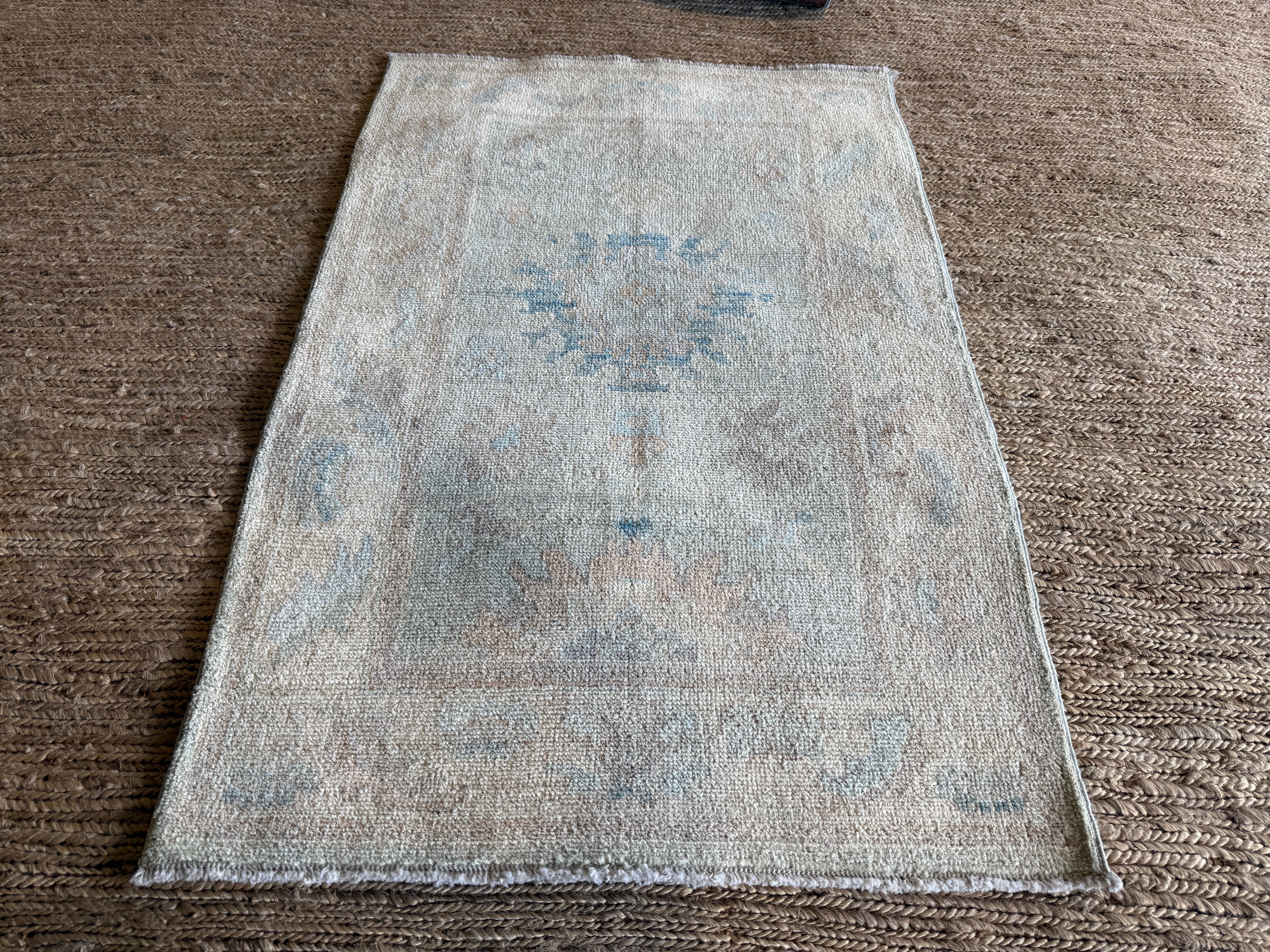 Ariella Ezekiel 2.9x4.2 Light Blue Afghani Whitewashed Oushak