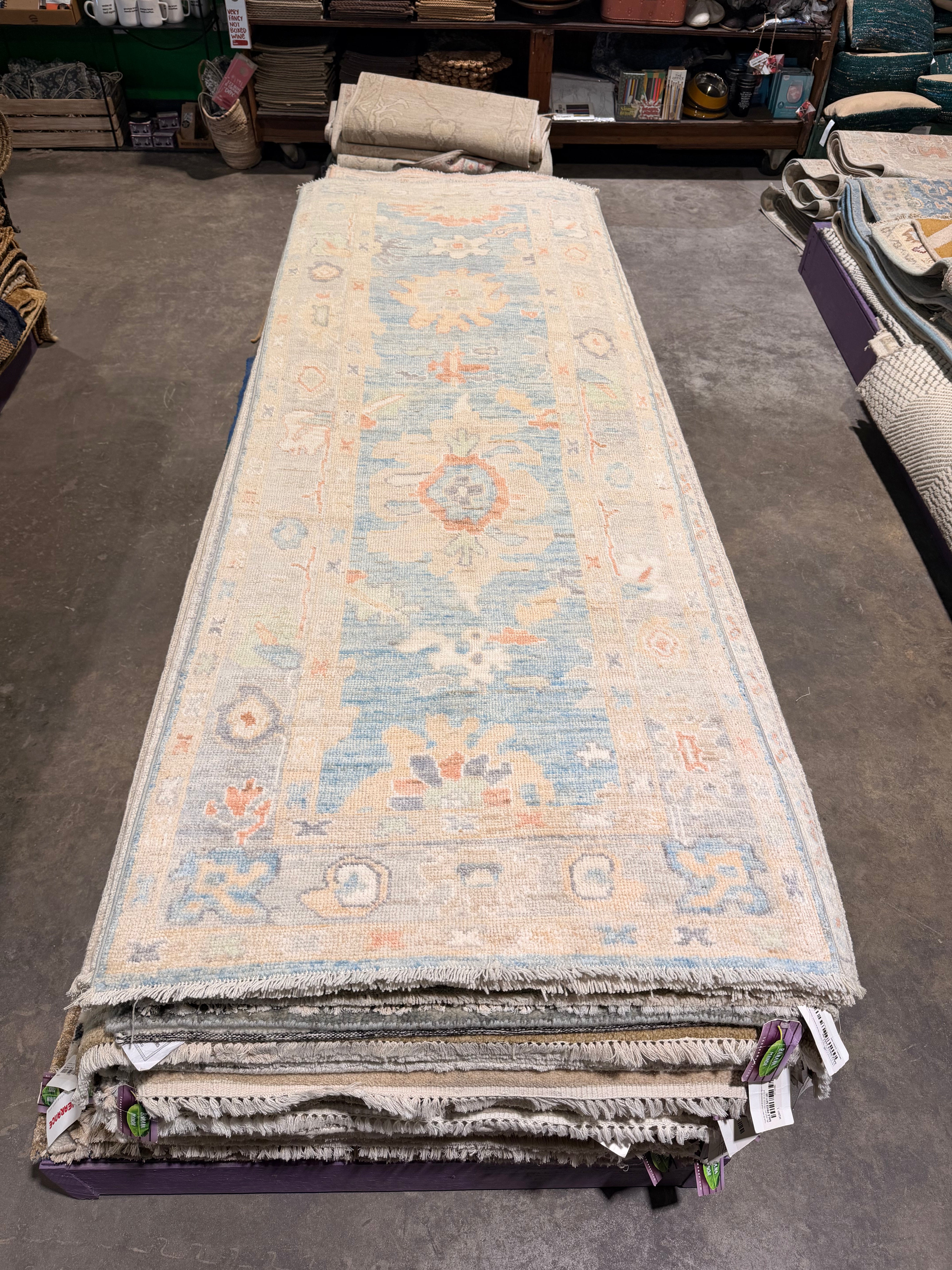 Carlson Young 2.8x7.8 Blue Afghani Whitewashed Oushak Runner