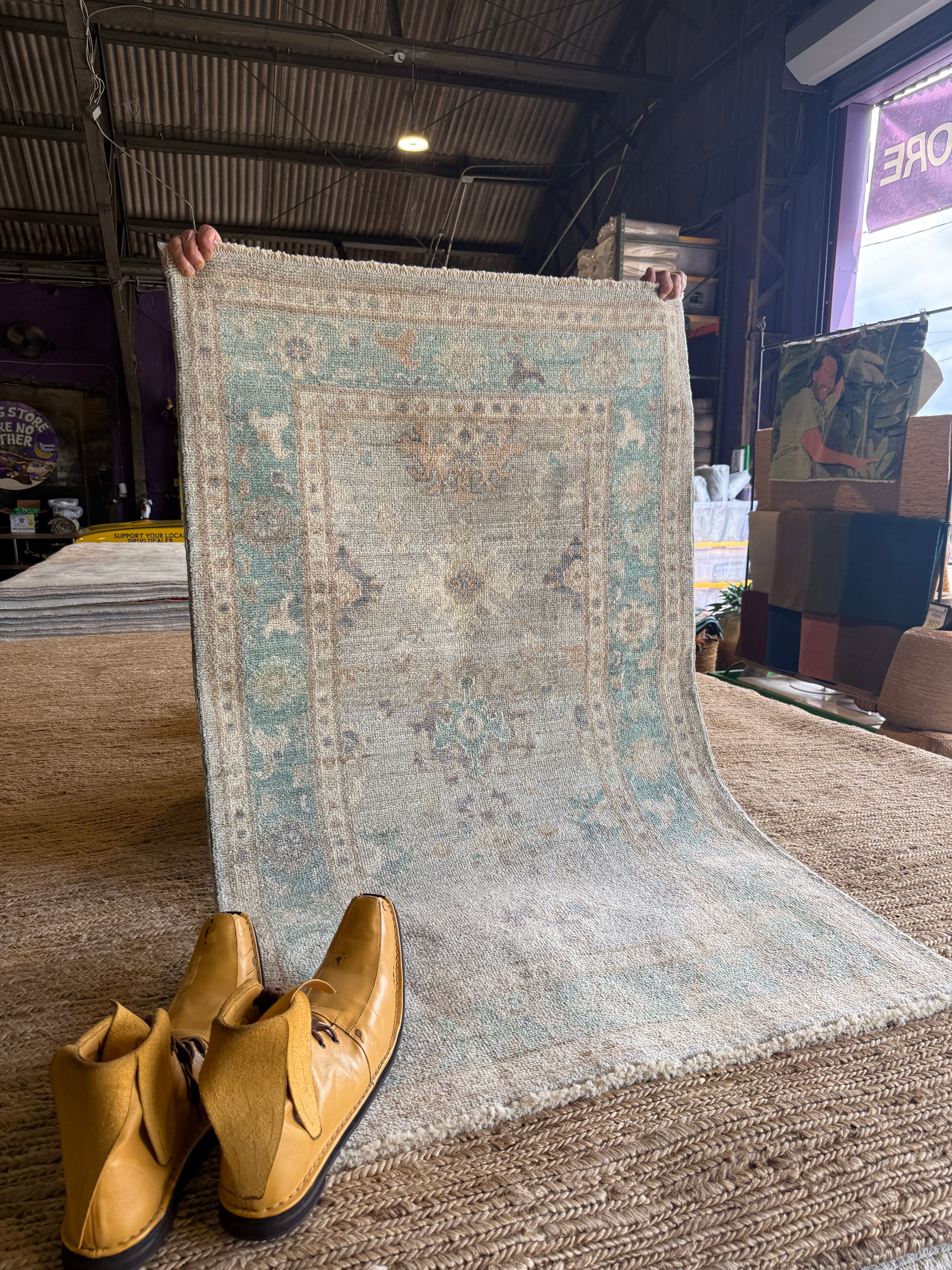 Imani Love 3x5 Light Green Afghani Whitewashed Oushak