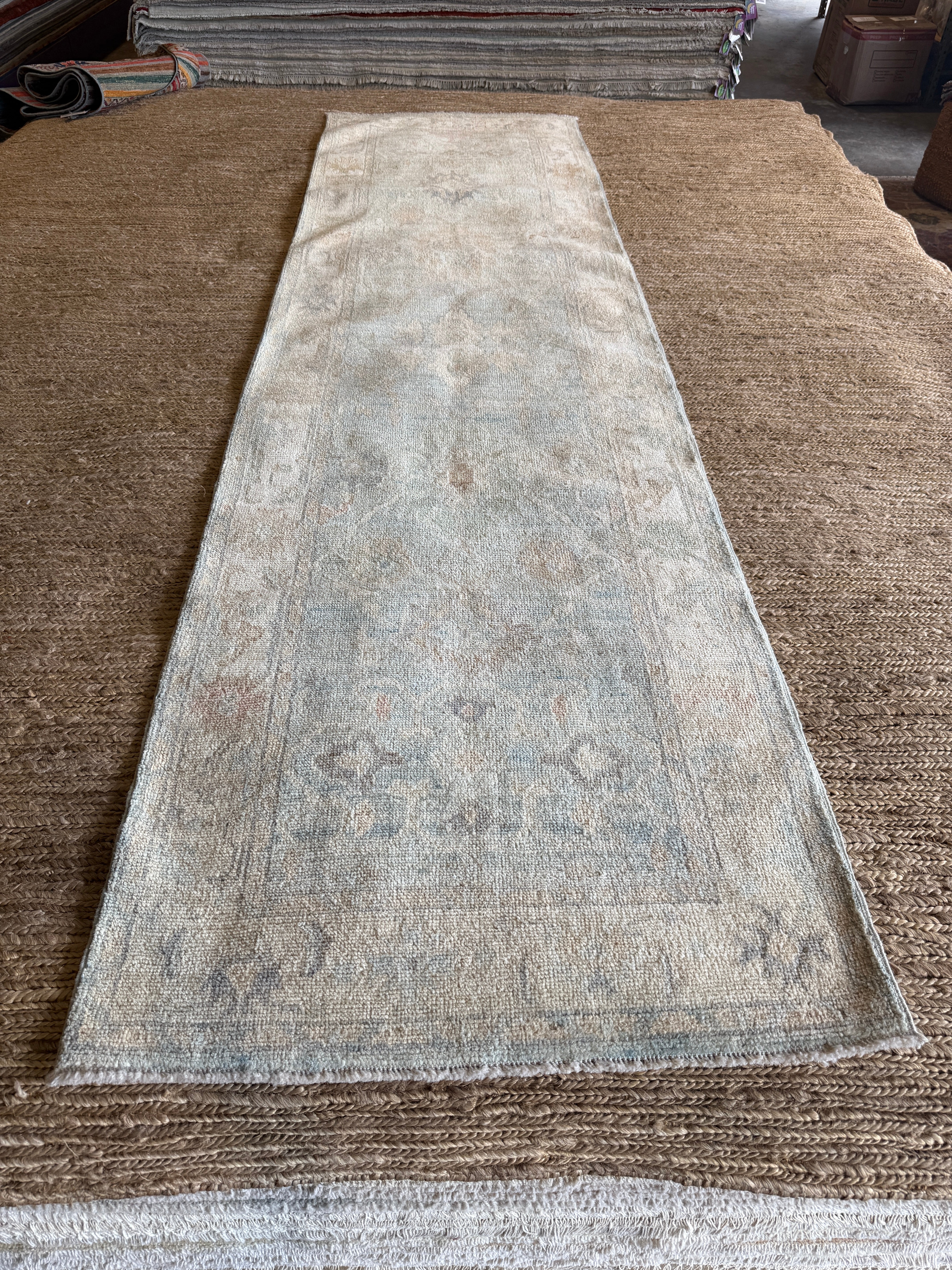 Maddie Rawlins 2.9x10 Light Blue Afghani Whitewashed Oushak Runner