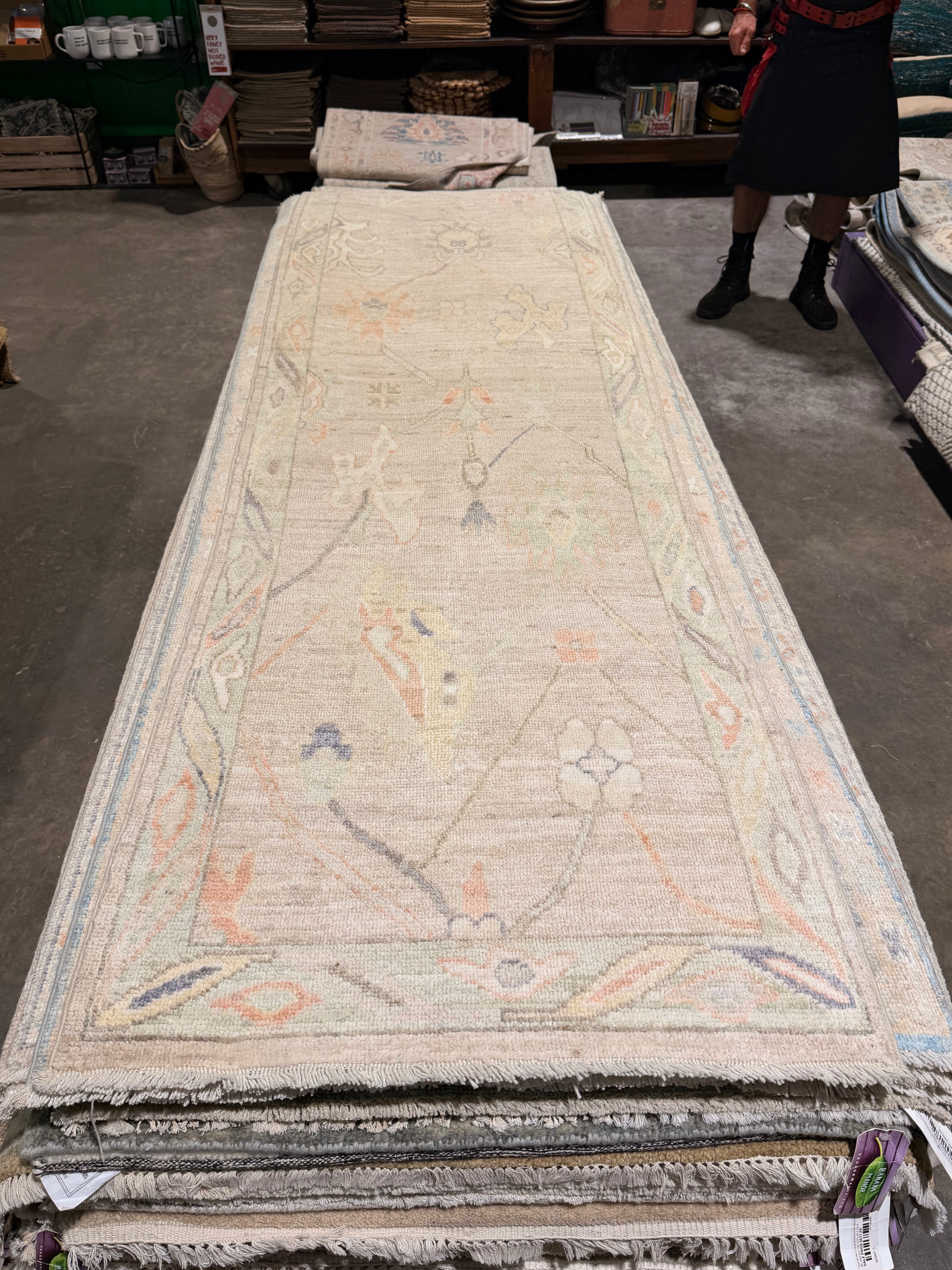 Melia Kreiling 2.5x10 Multicolor Afghani Whitewashed Oushak Runner