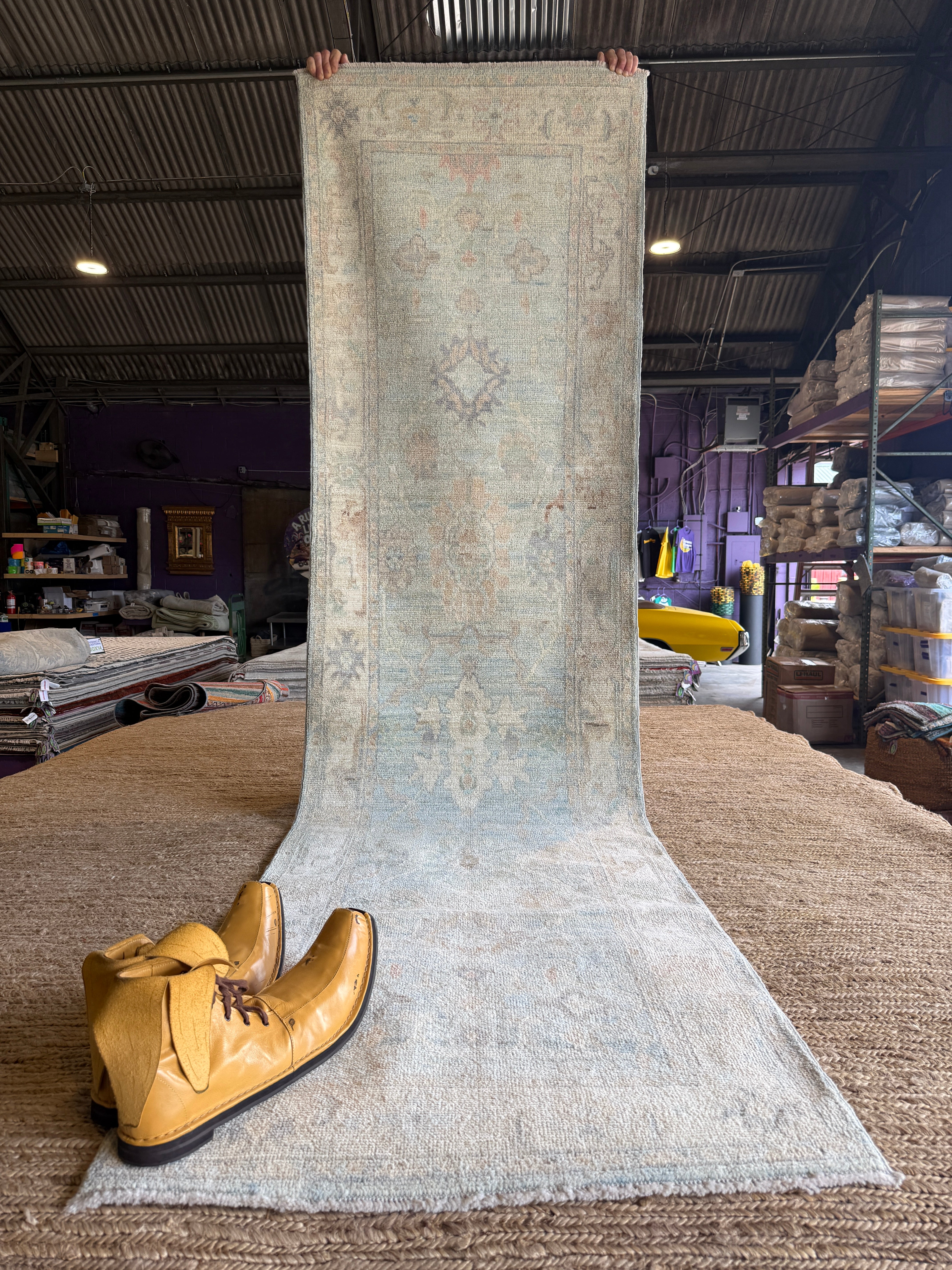 Maddie Rawlins 2.9x10 Light Blue Afghani Whitewashed Oushak Runner