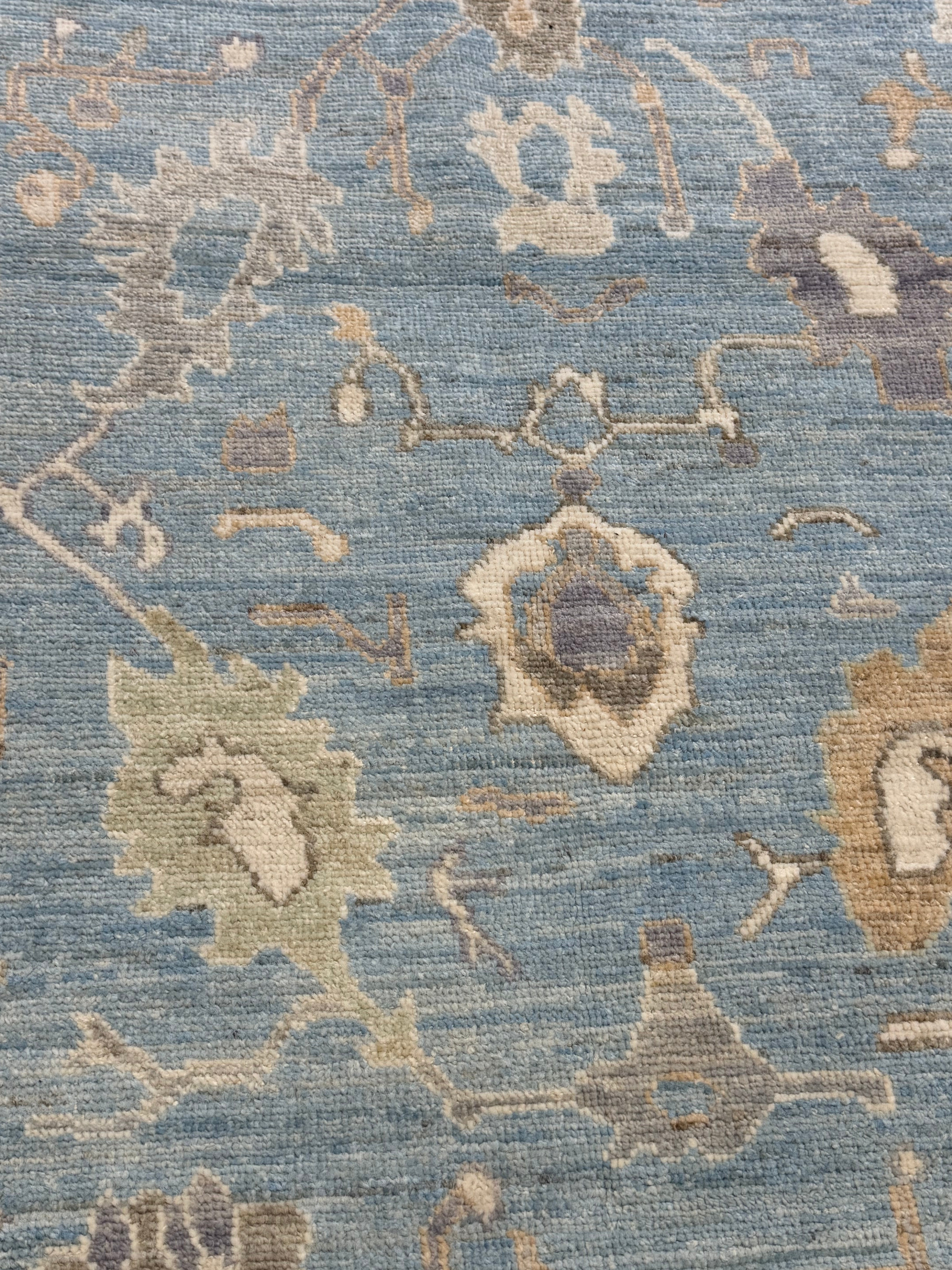 Melanie Fort 4.1x5.11 Blue Afghani Whitewashed Oushak