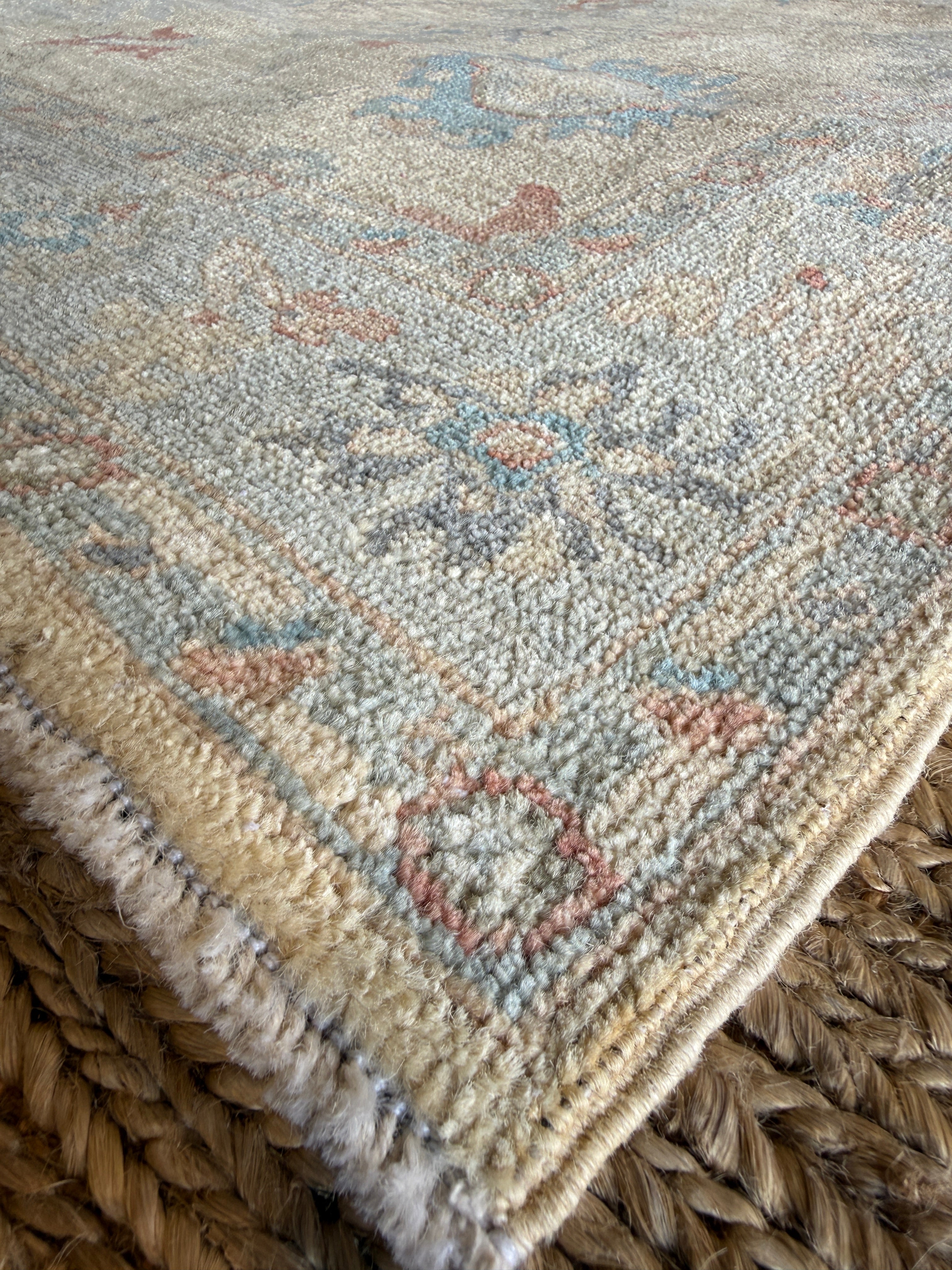 Althea Lee 3.11x5.11 Blue & Pink Afghani Whitewashed Oushak
