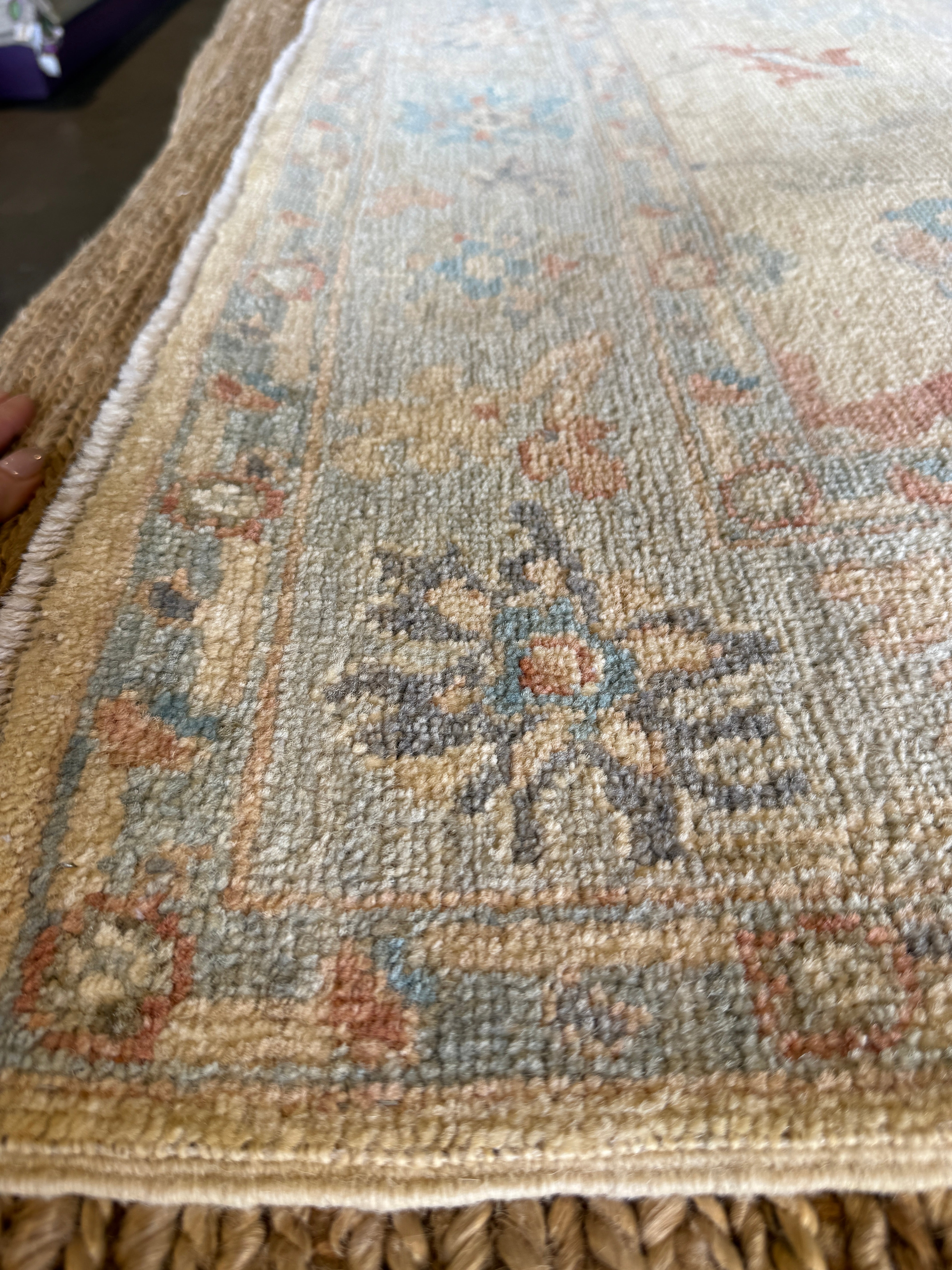 Althea Lee 3.11x5.11 Blue & Pink Afghani Whitewashed Oushak