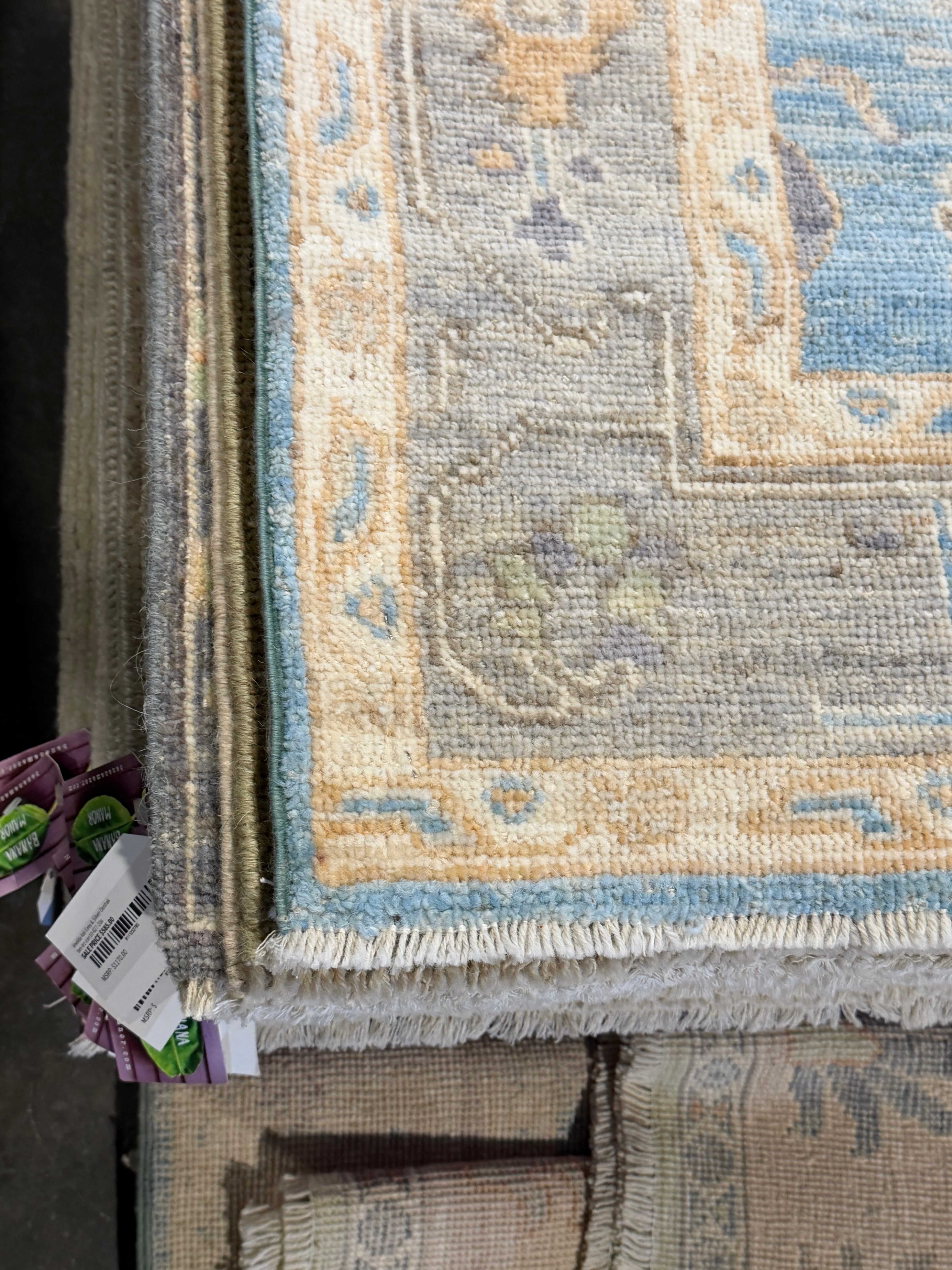 Melanie Fort 4.1x5.11 Blue Afghani Whitewashed Oushak