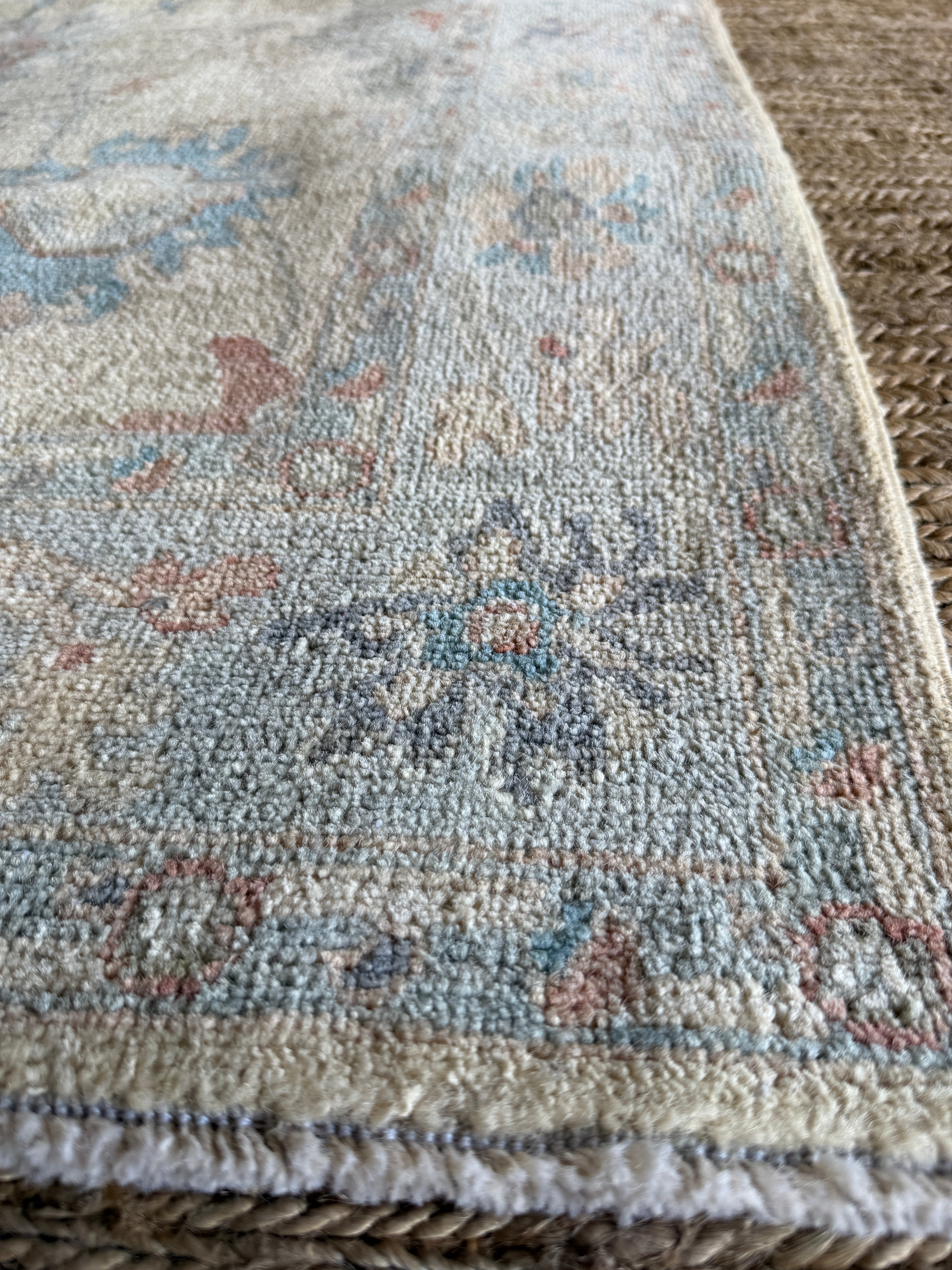 Althea Lee 3.11x5.11 Blue & Pink Afghani Whitewashed Oushak