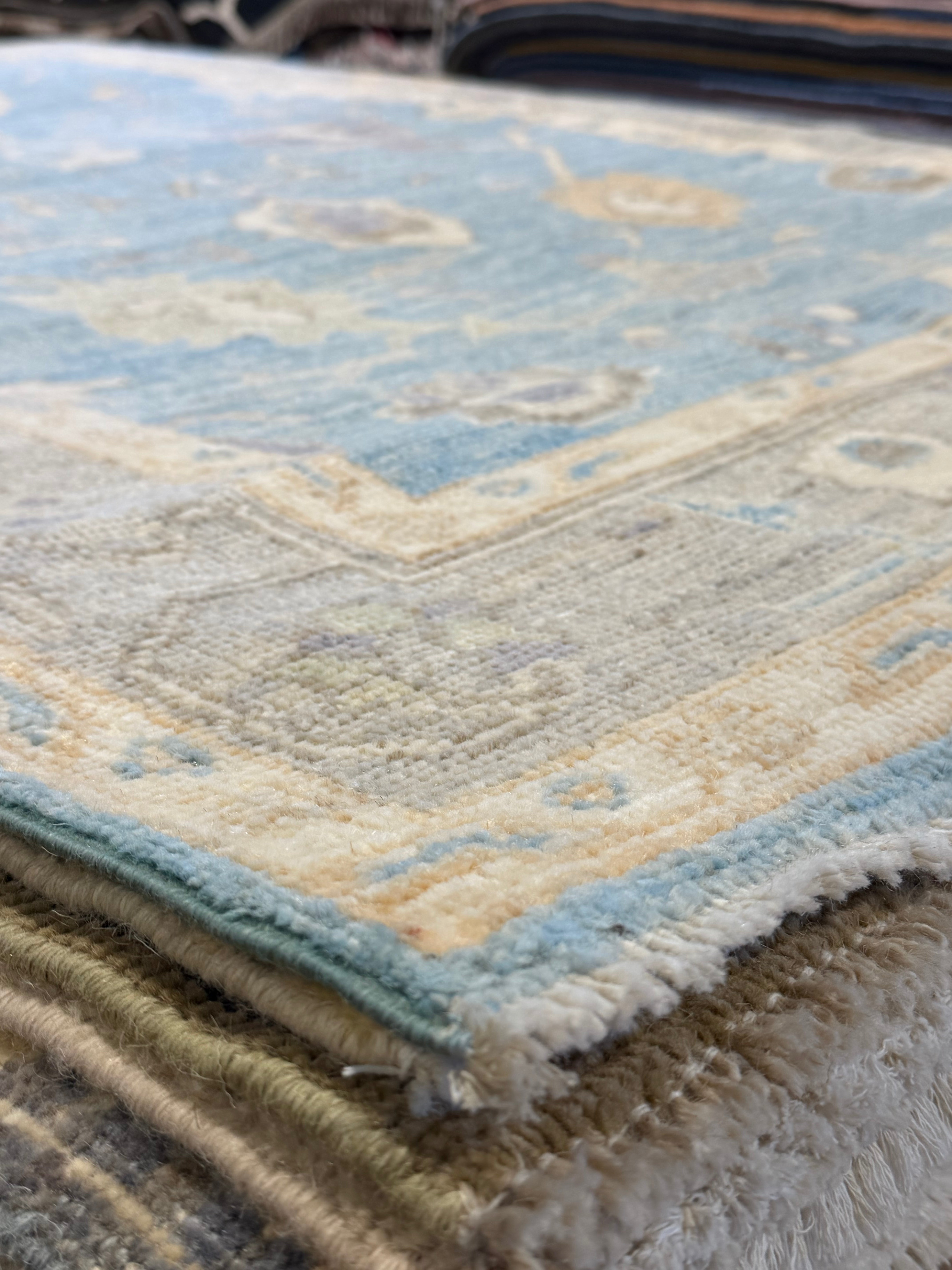 Melanie Fort 4.1x5.11 Blue Afghani Whitewashed Oushak