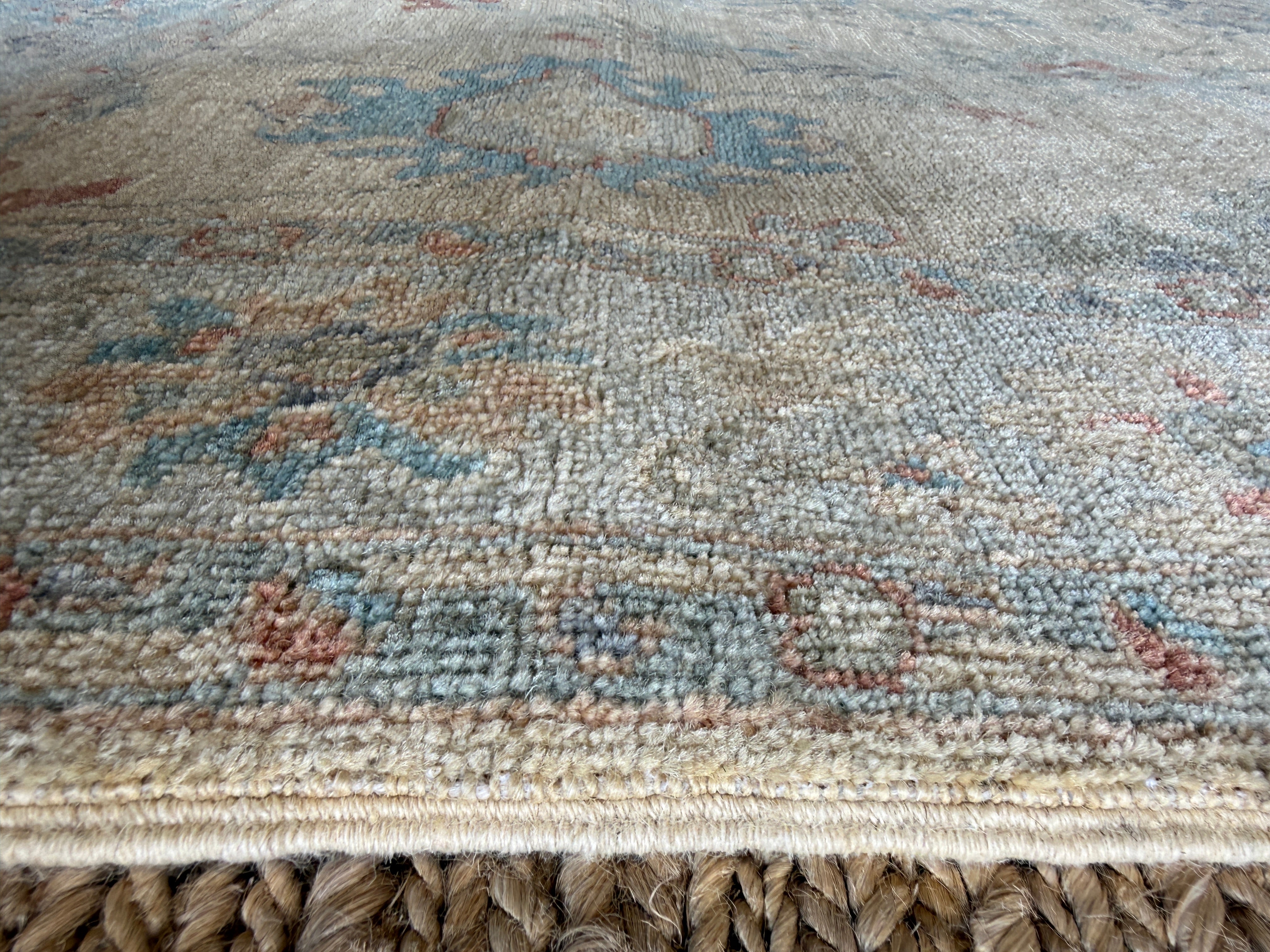 Althea Lee 3.11x5.11 Blue & Pink Afghani Whitewashed Oushak