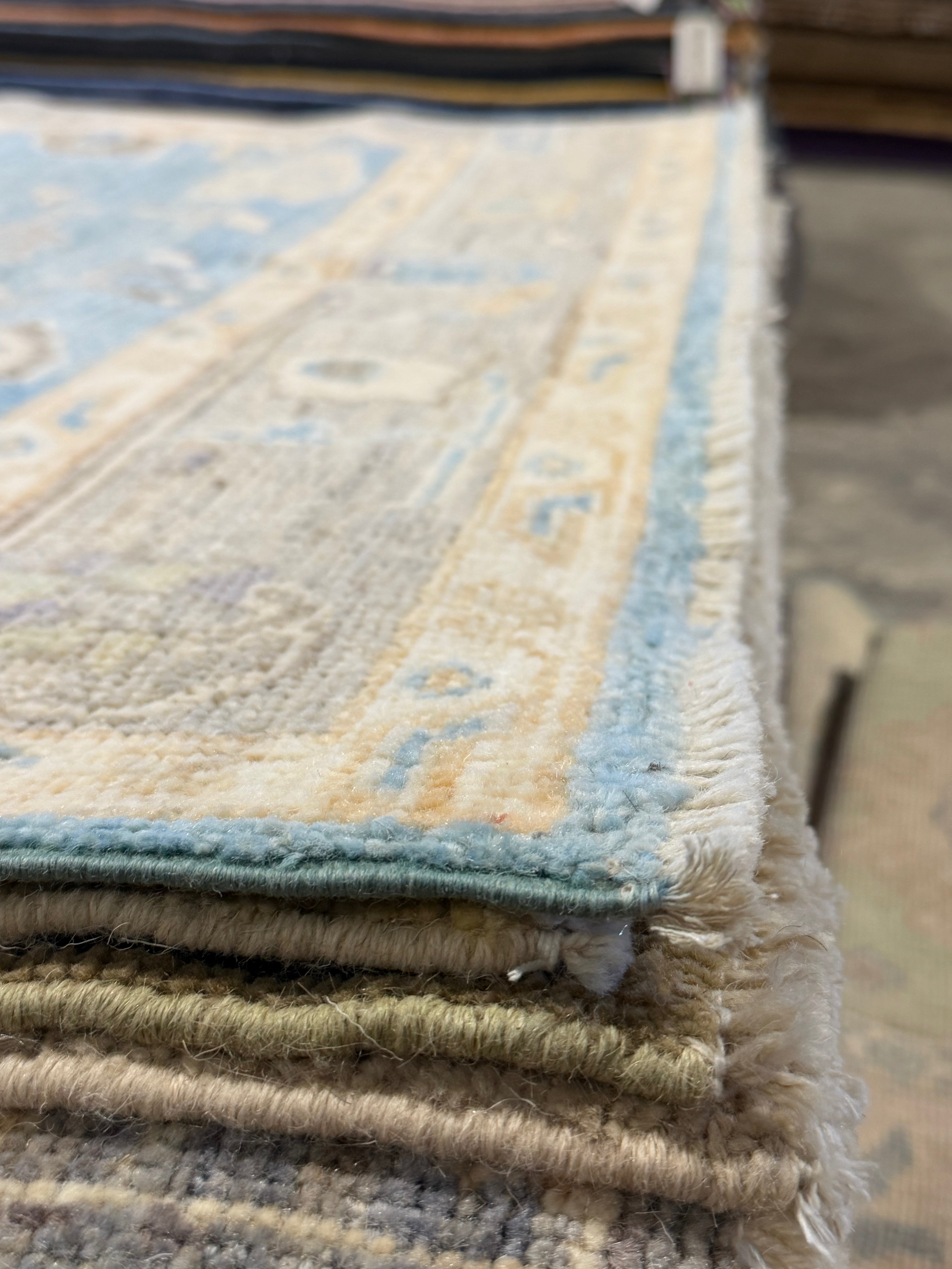 Melanie Fort 4.1x5.11 Blue Afghani Whitewashed Oushak