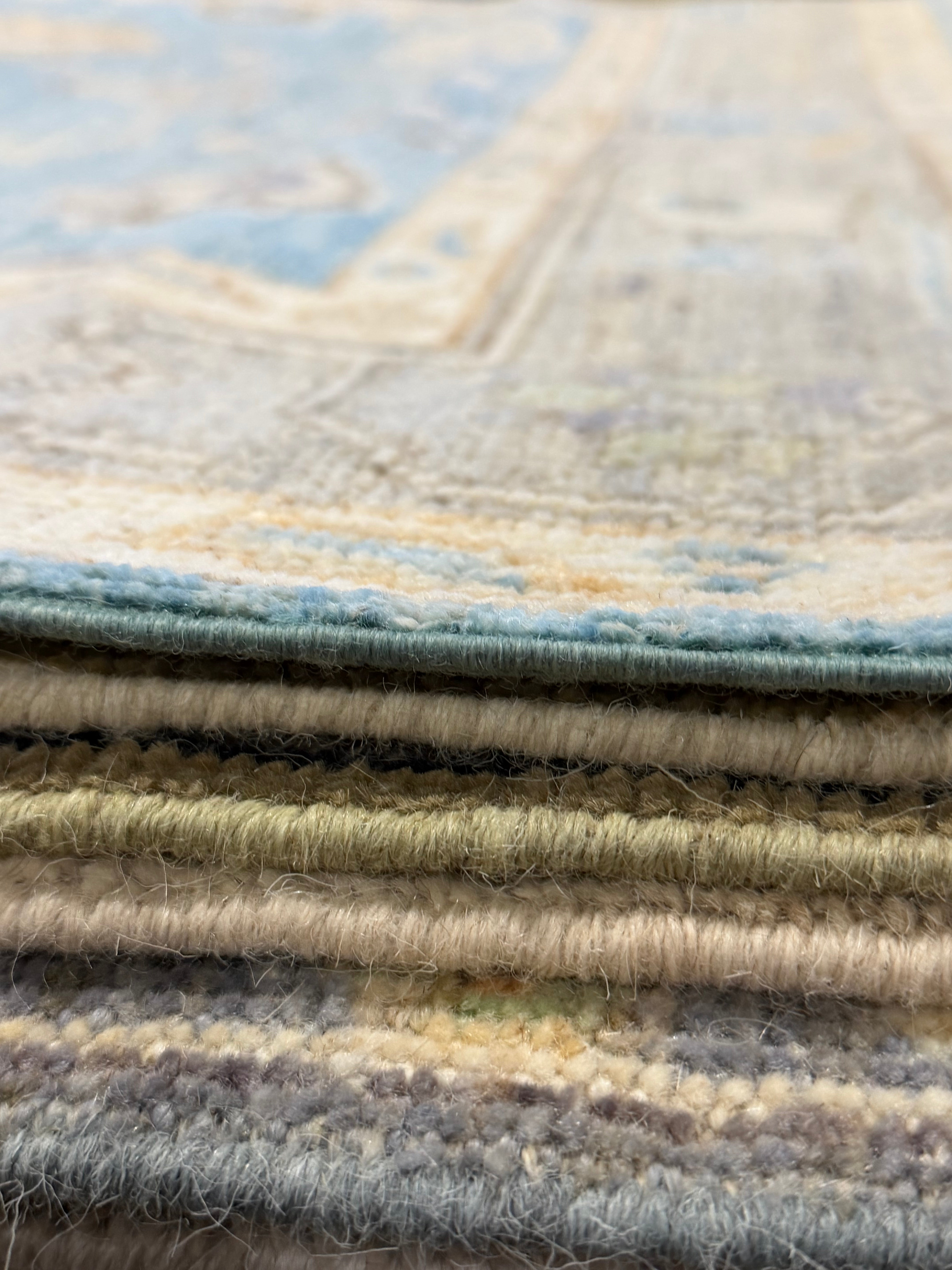 Melanie Fort 4.1x5.11 Blue Afghani Whitewashed Oushak