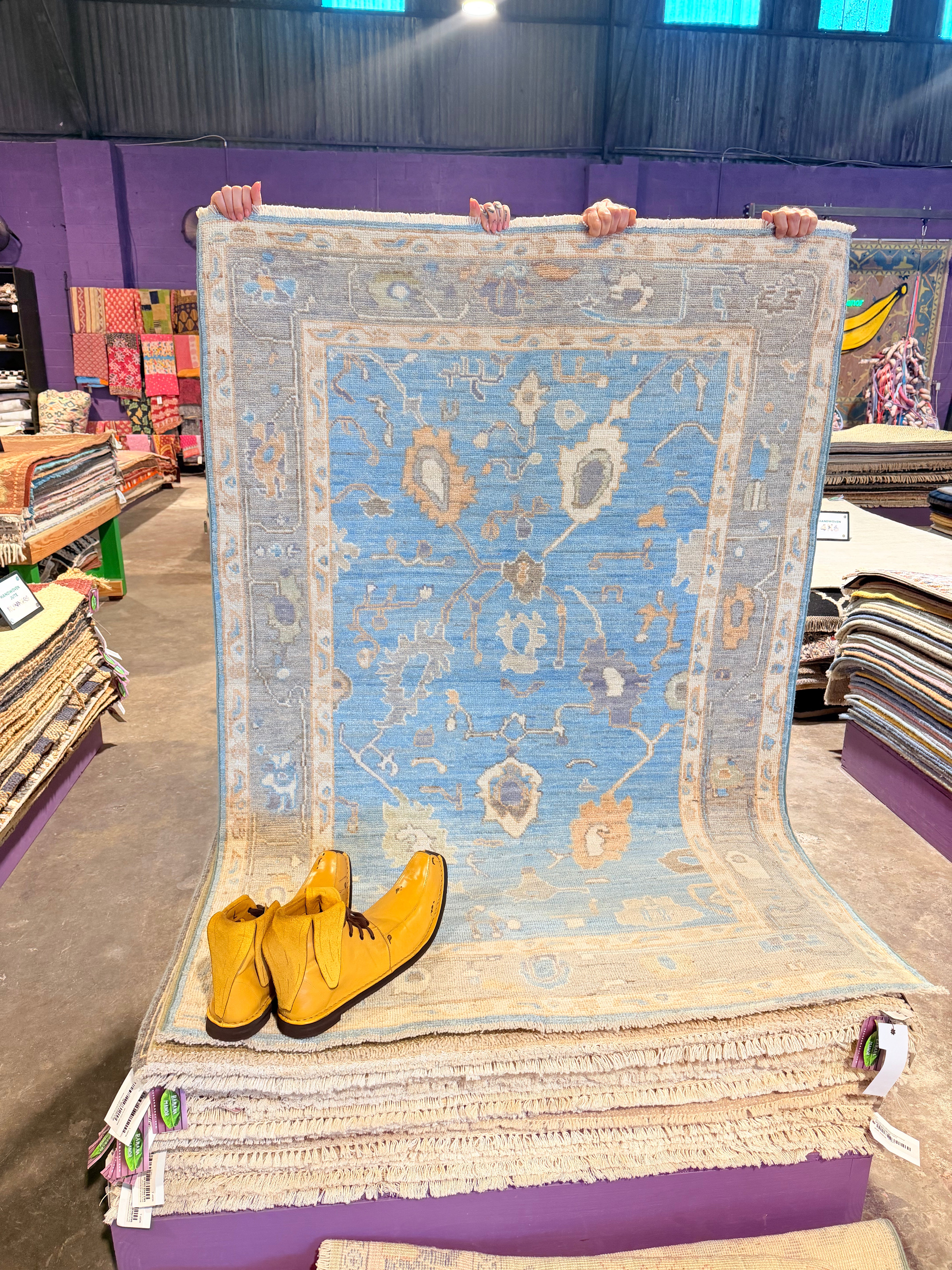 Melanie Fort 4.1x5.11 Blue Afghani Whitewashed Oushak