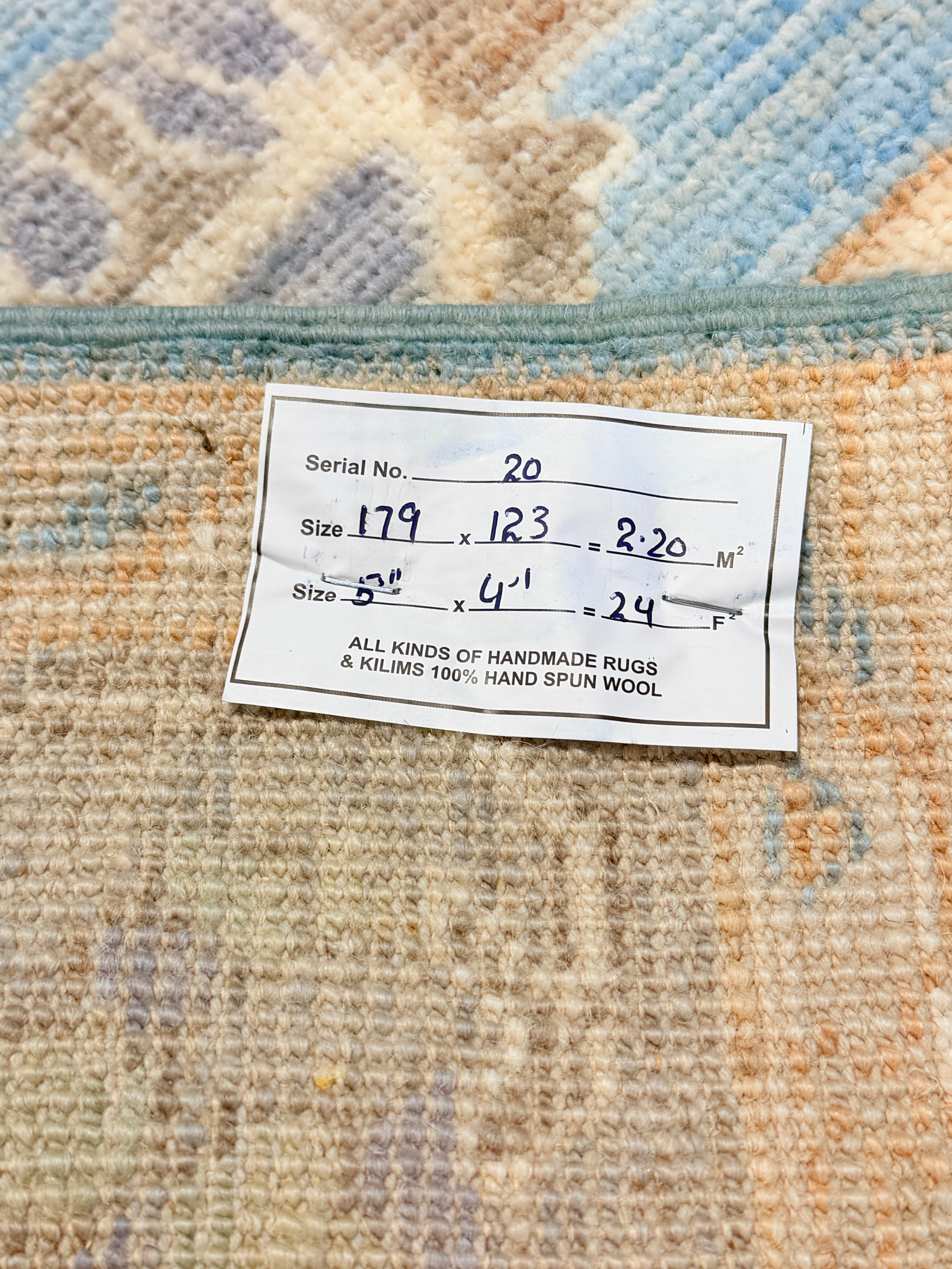 Melanie Fort 4.1x5.11 Blue Afghani Whitewashed Oushak