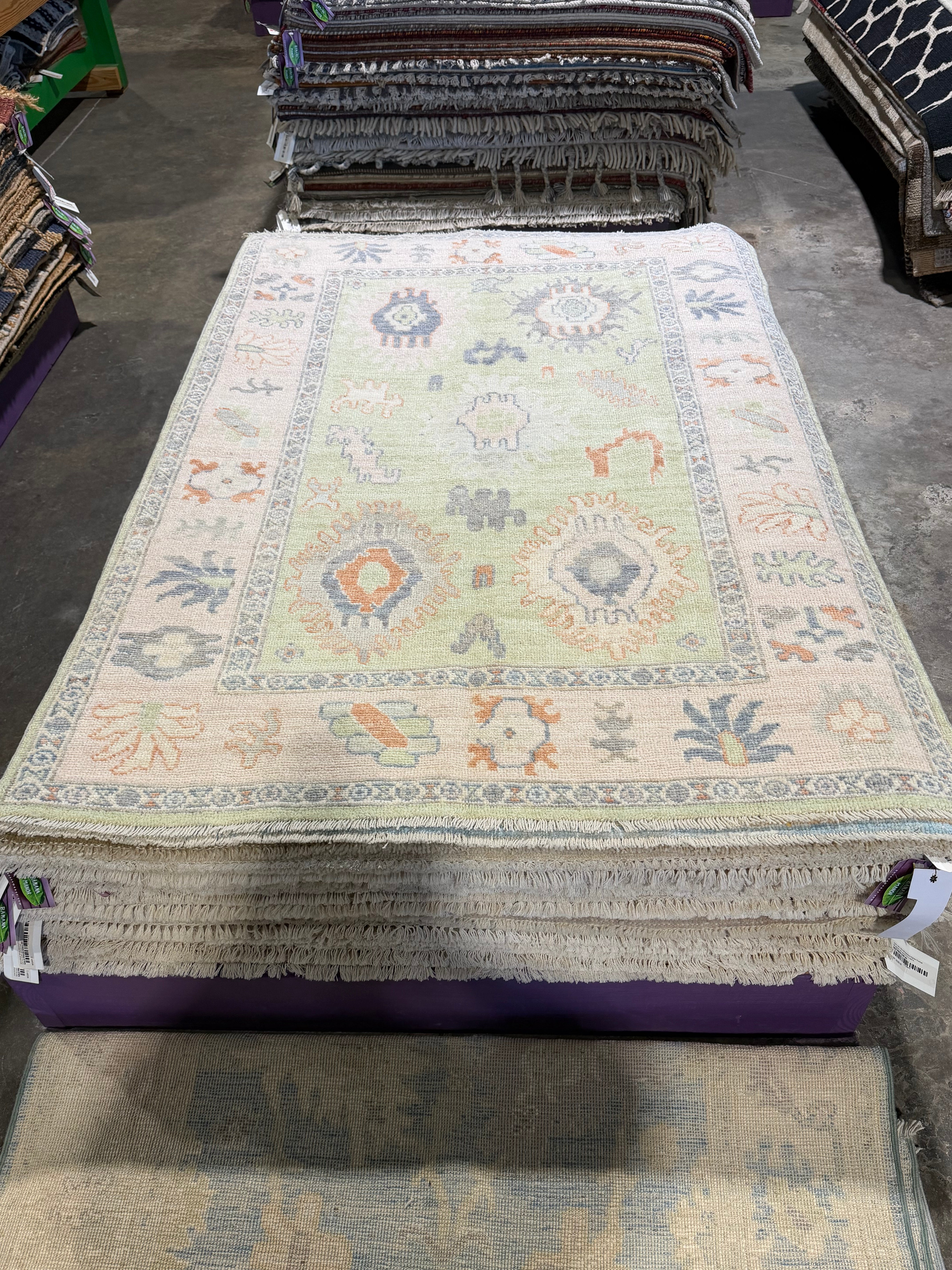 Jules 4.2x5.11 Green Afghani Whitewashed Oushak