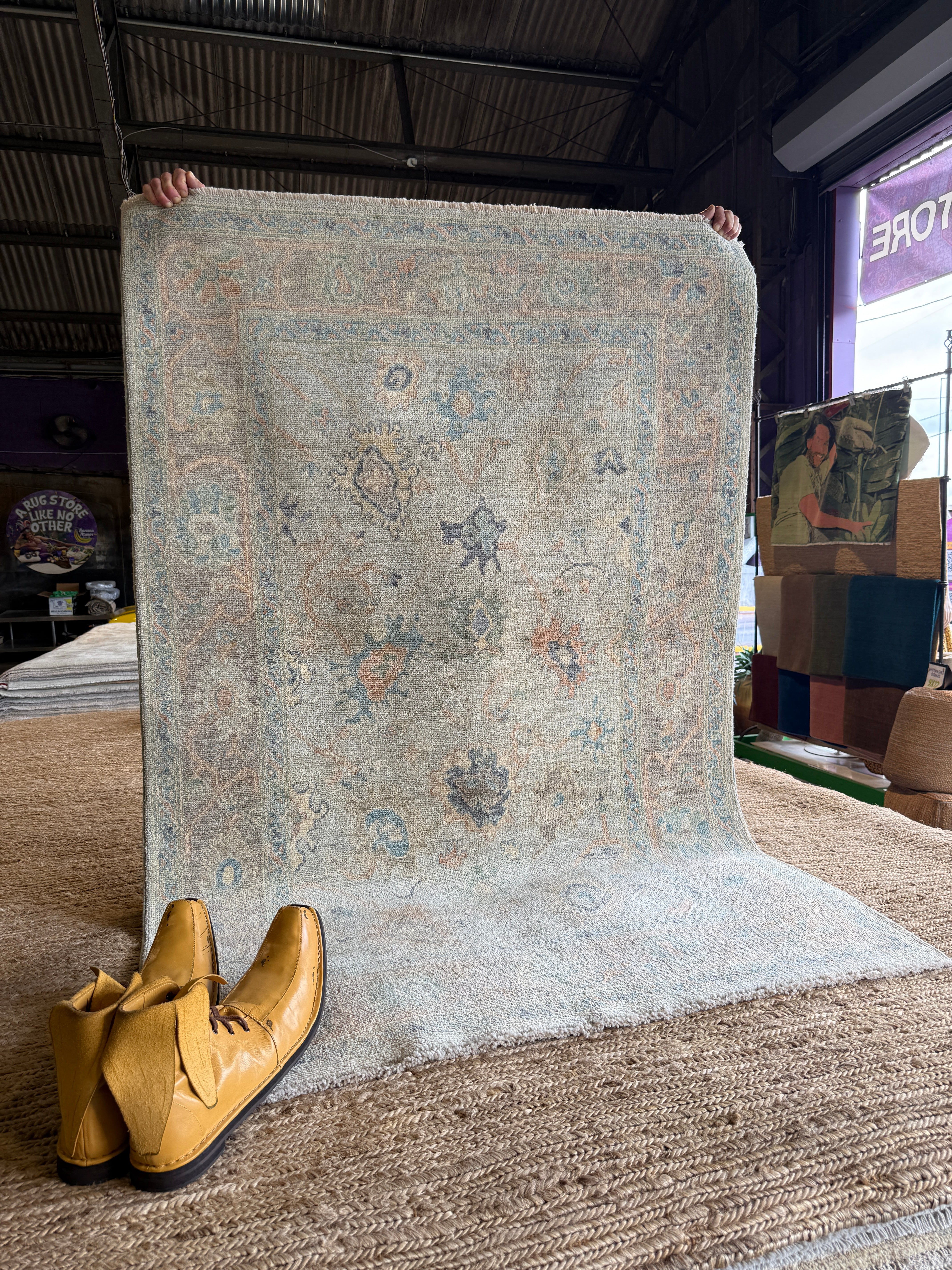 Susana Gibb 4x6 Blue Afghani Whitewashed Oushak