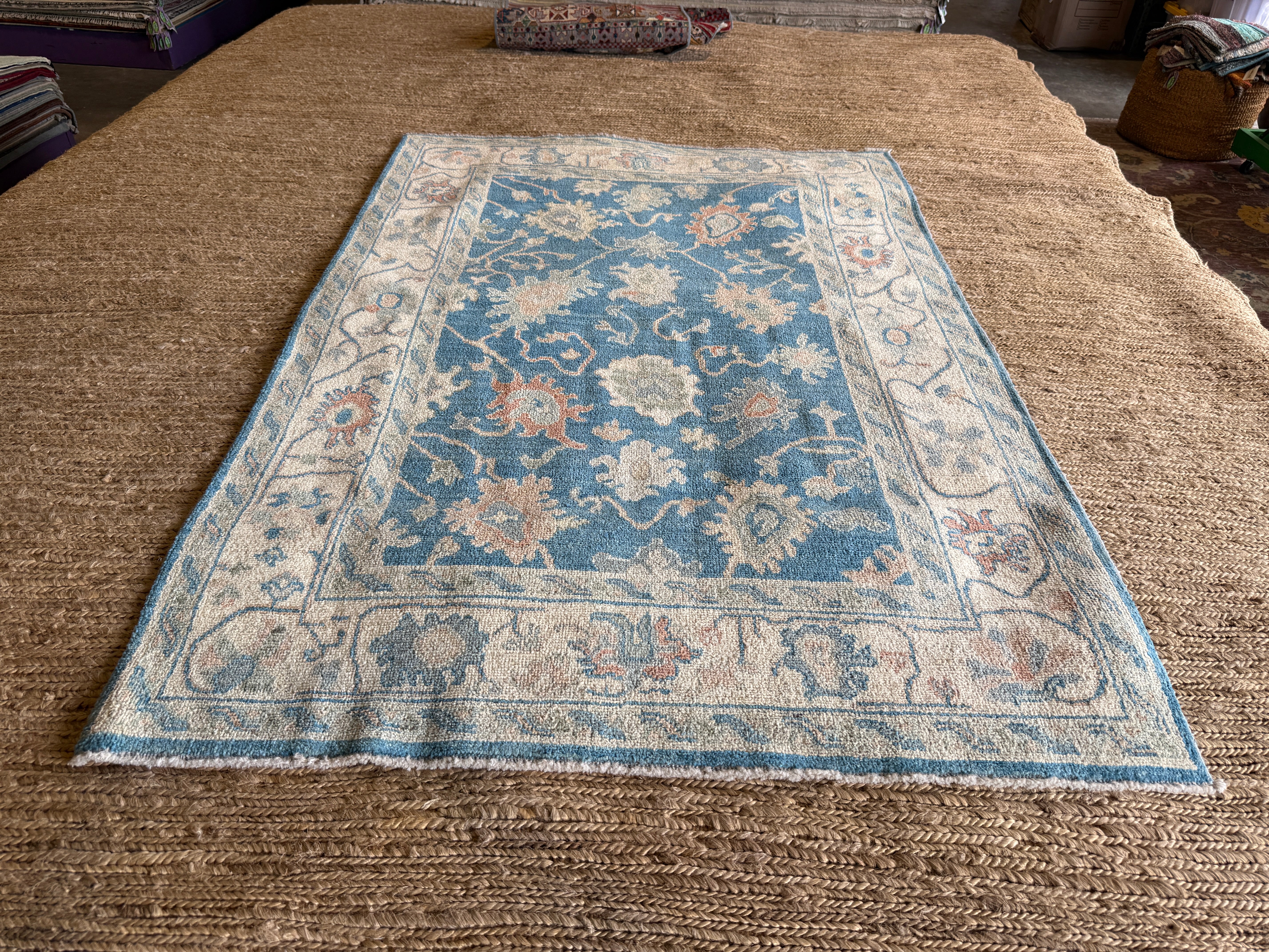 Daisy 3.11x5.11 Blue Afghani Whitewashed Oushak
