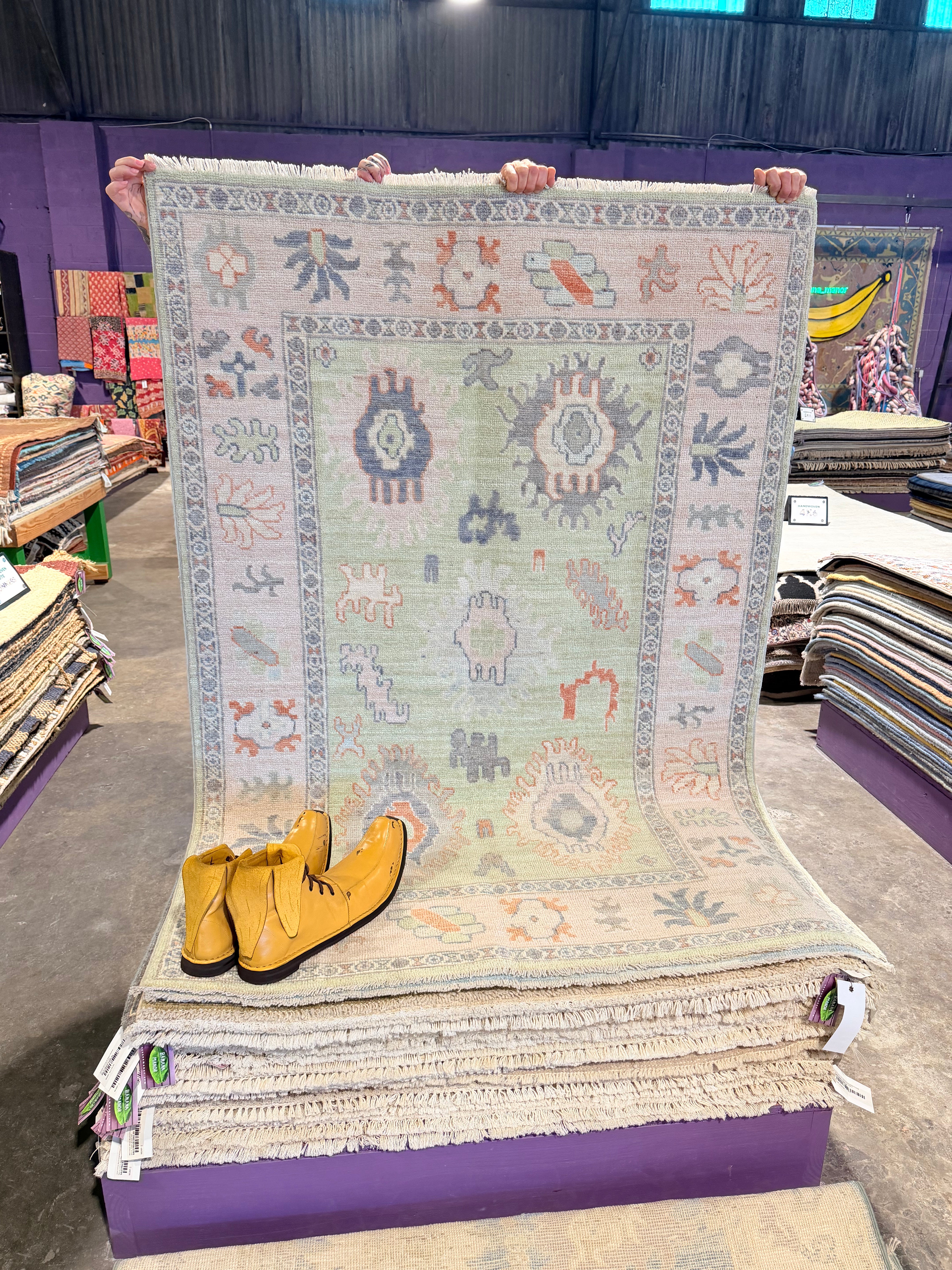 Jules 4.2x5.11 Green Afghani Whitewashed Oushak