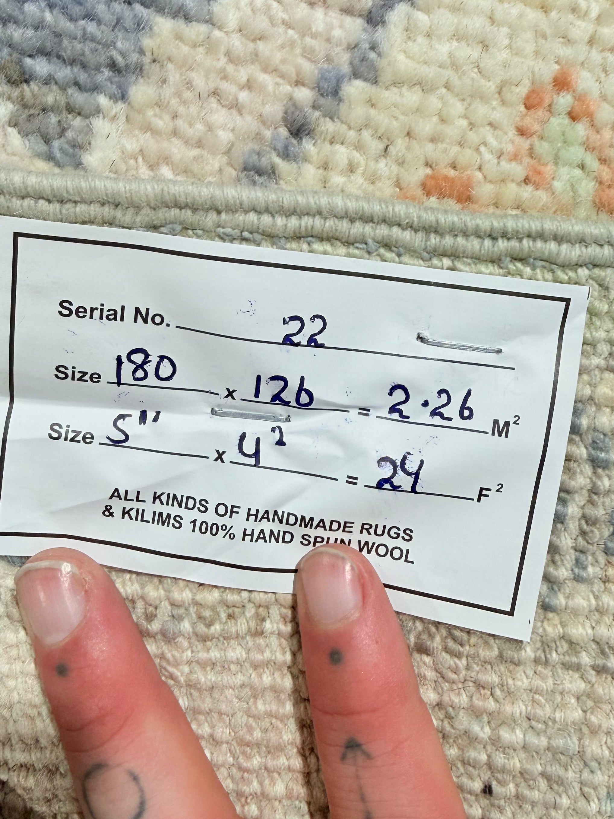 Jules 4.2x5.11 Green Afghani Whitewashed Oushak