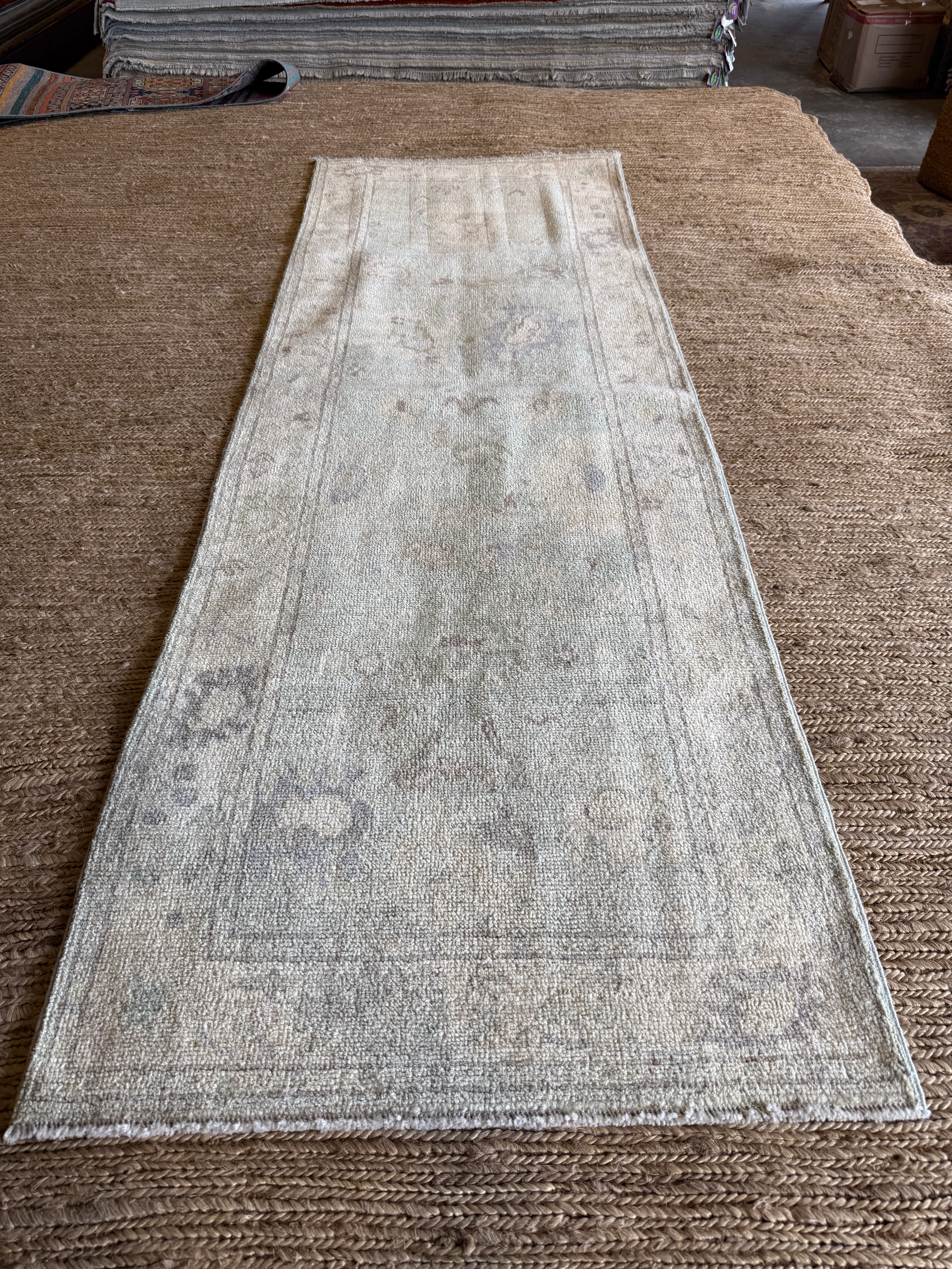 Nora Winer 2.7x7.10 Light Green Afghani Whitewashed Oushak Runner