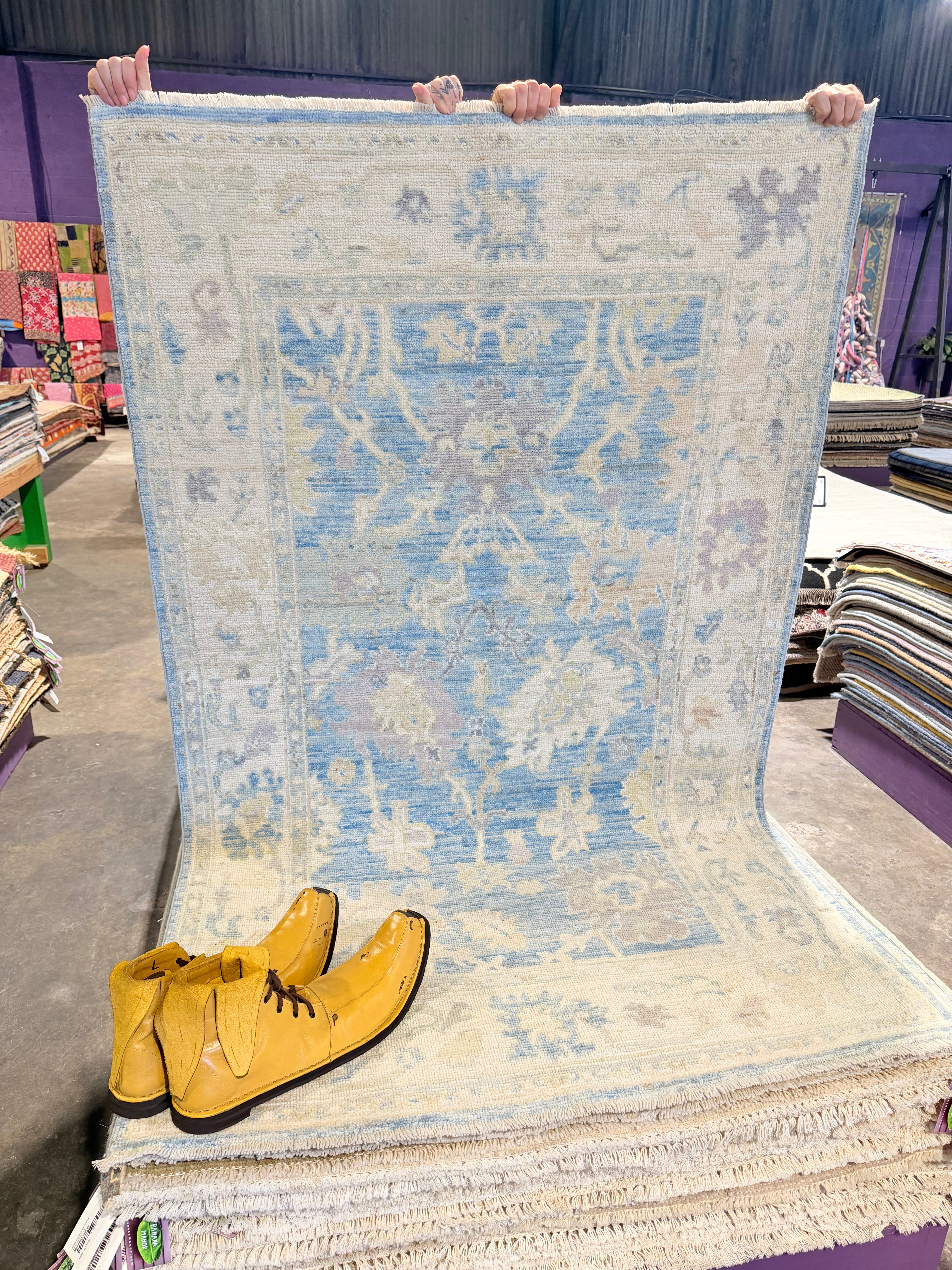 Édith Le Merdy 3.10x6.3 Blue Afghani Whitewashed Oushak