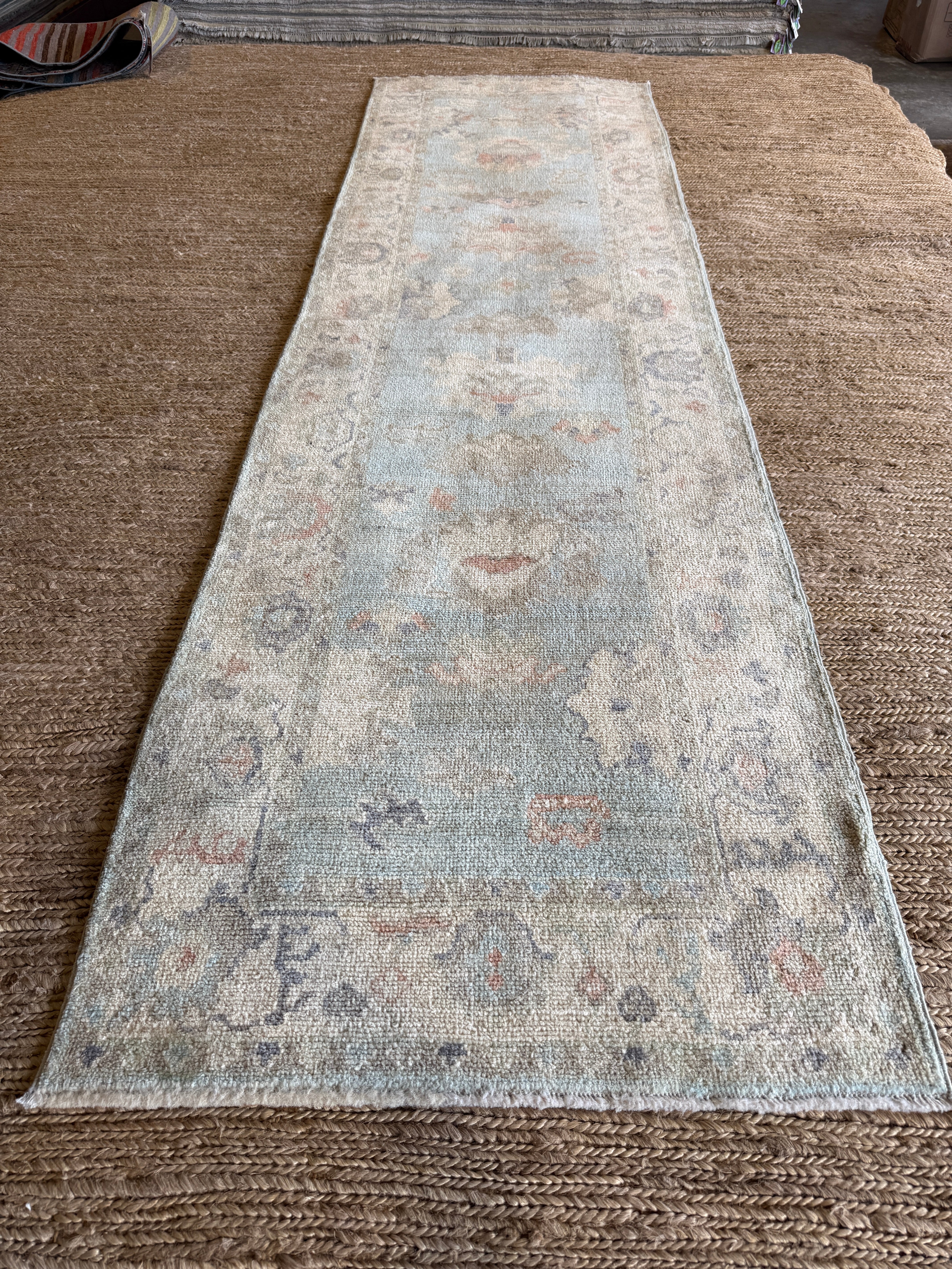 Maddie Mooregan 2.7x9.4 Blue Afghani Whitewashed Oushak Runner
