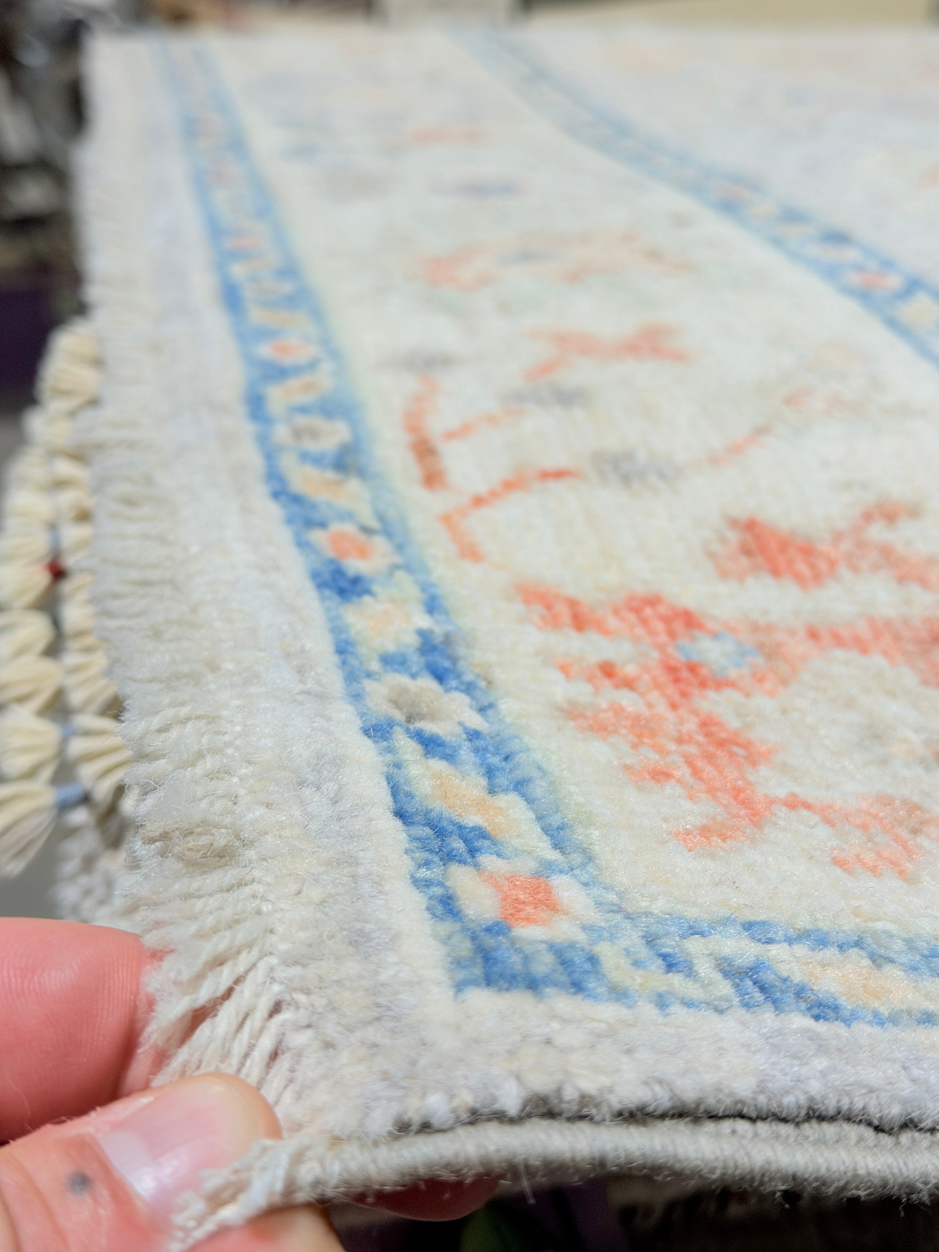 Kate Walsh 3.10x6 Blue Afghani Whitewashed Oushak