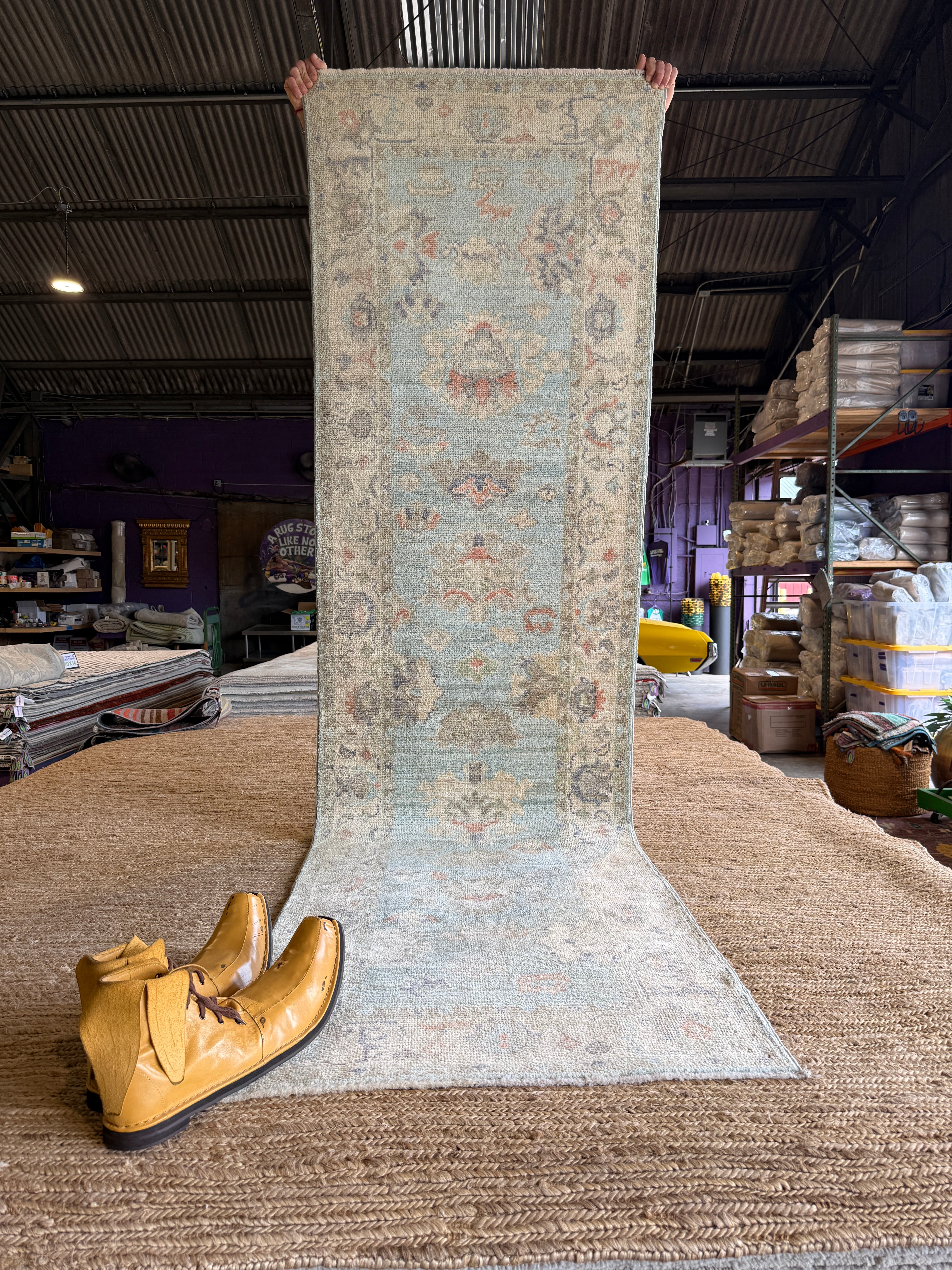 Maddie Mooregan 2.7x9.4 Blue Afghani Whitewashed Oushak Runner