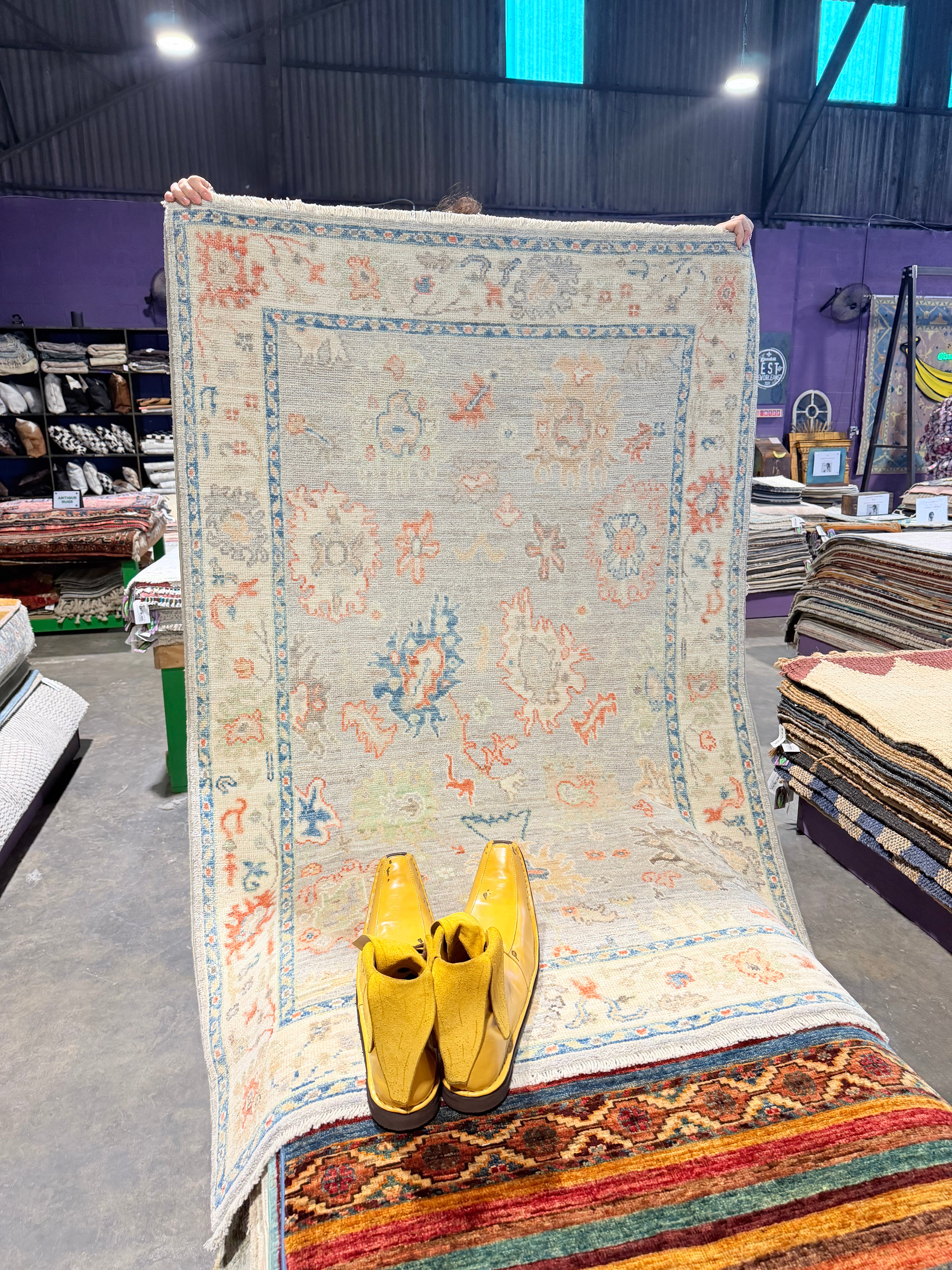 Kate Walsh 3.10x6 Blue Afghani Whitewashed Oushak