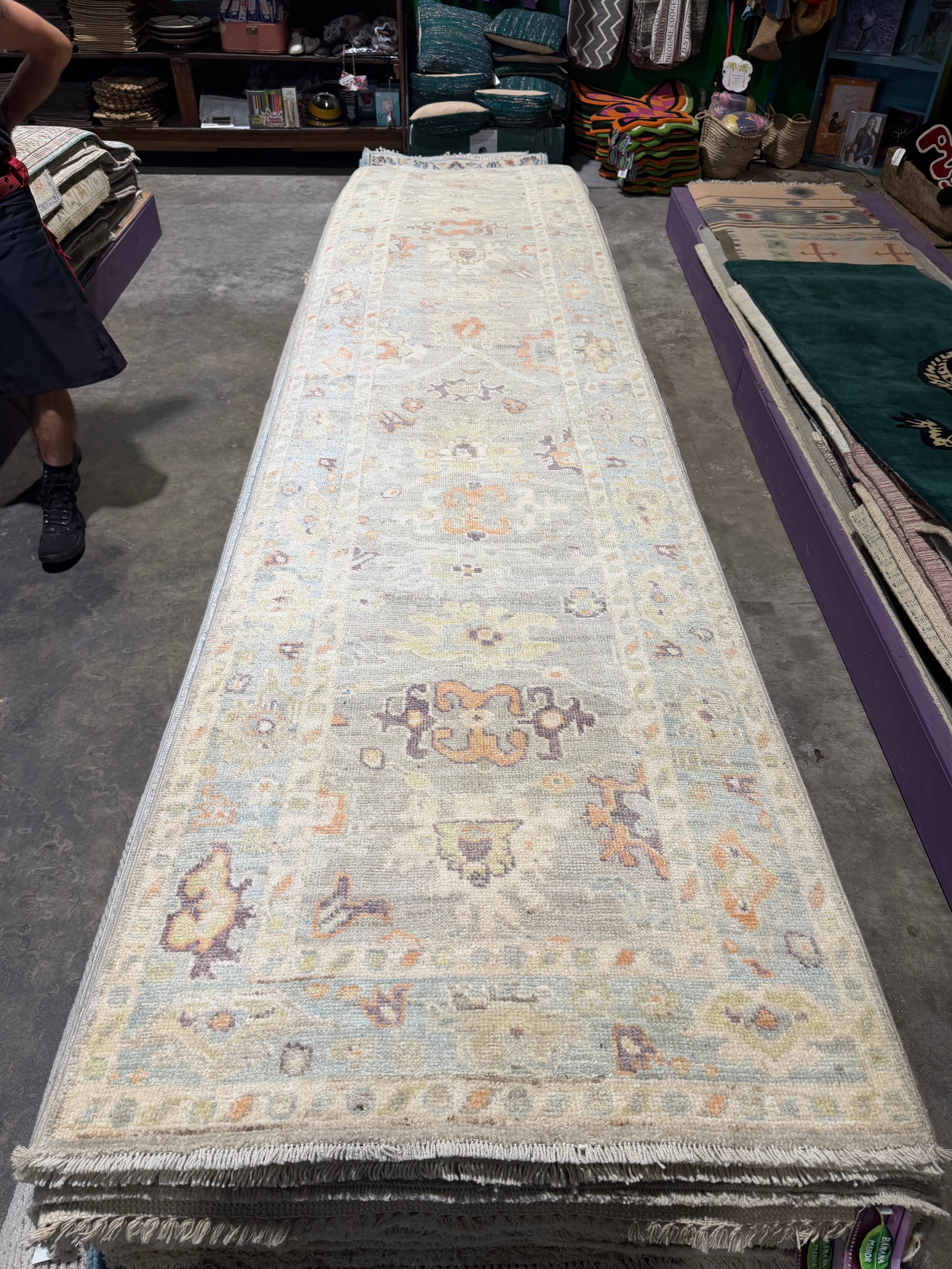 Maia Jae 2.9x12.5 Blue  Afghani Whitewashed Oushak Runner