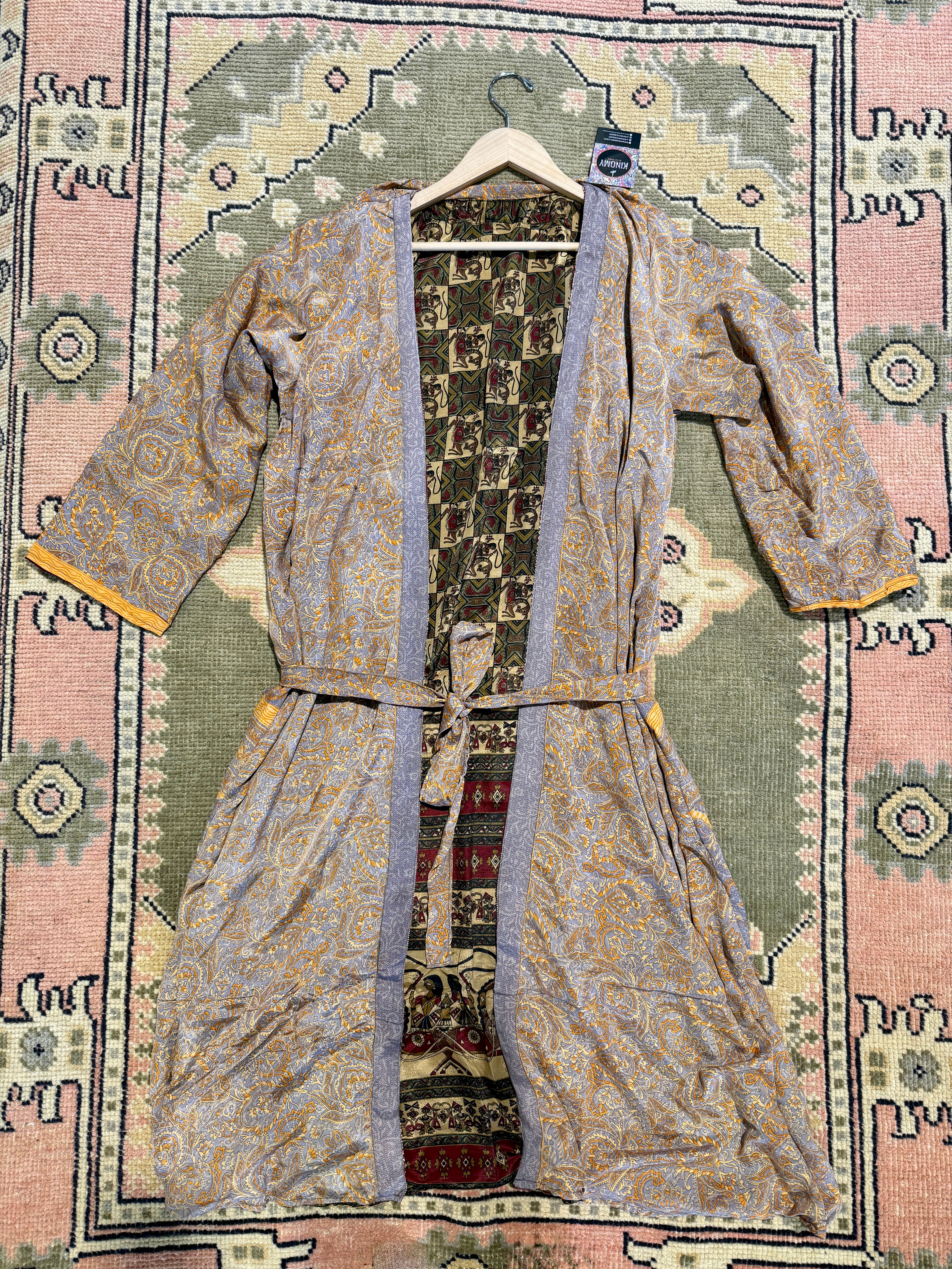 Kee Nang Assorted Long Reversible Recycled Silk Kimonos