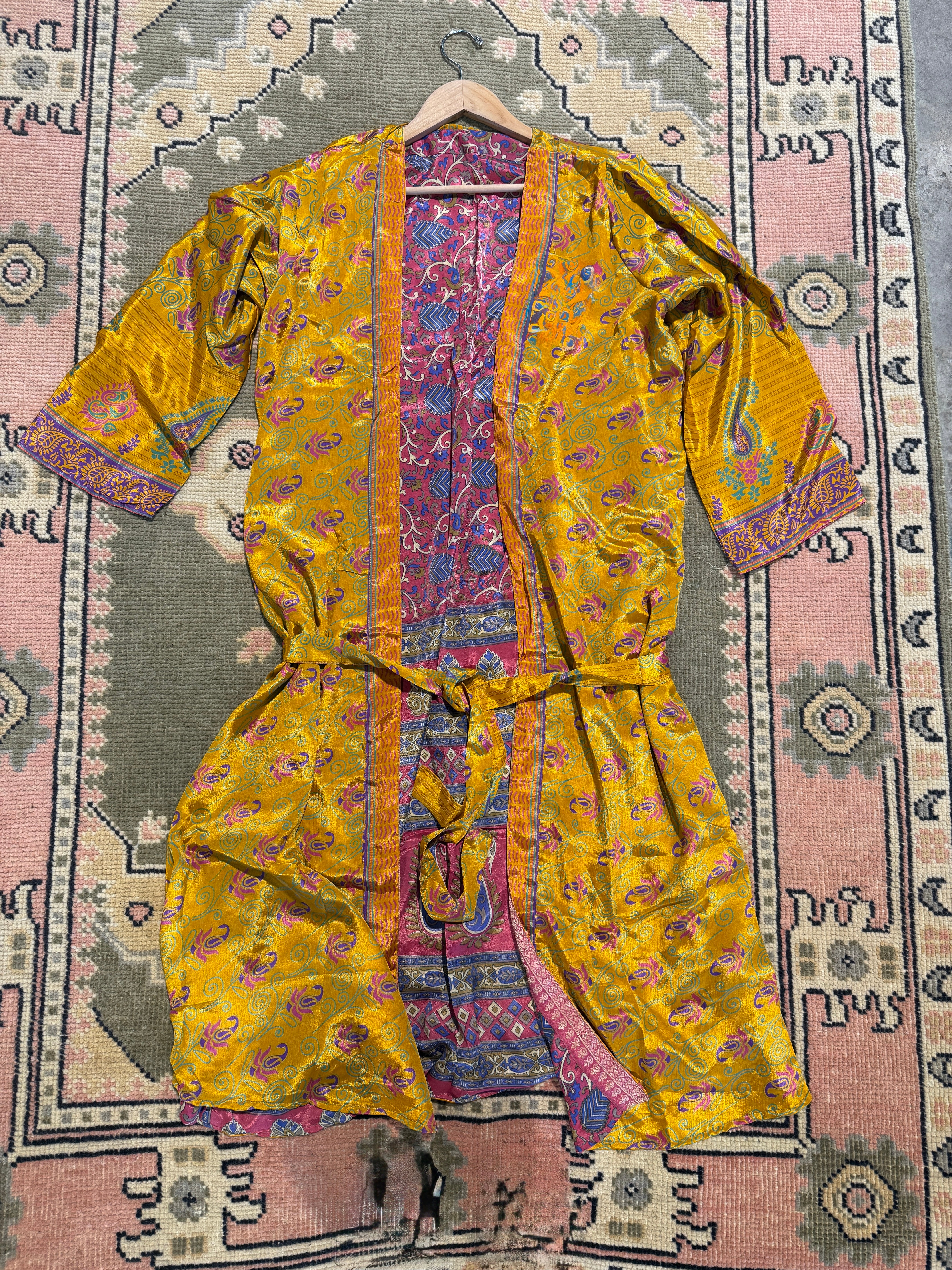 Kee Nang Assorted Long Reversible Recycled Silk Kimonos