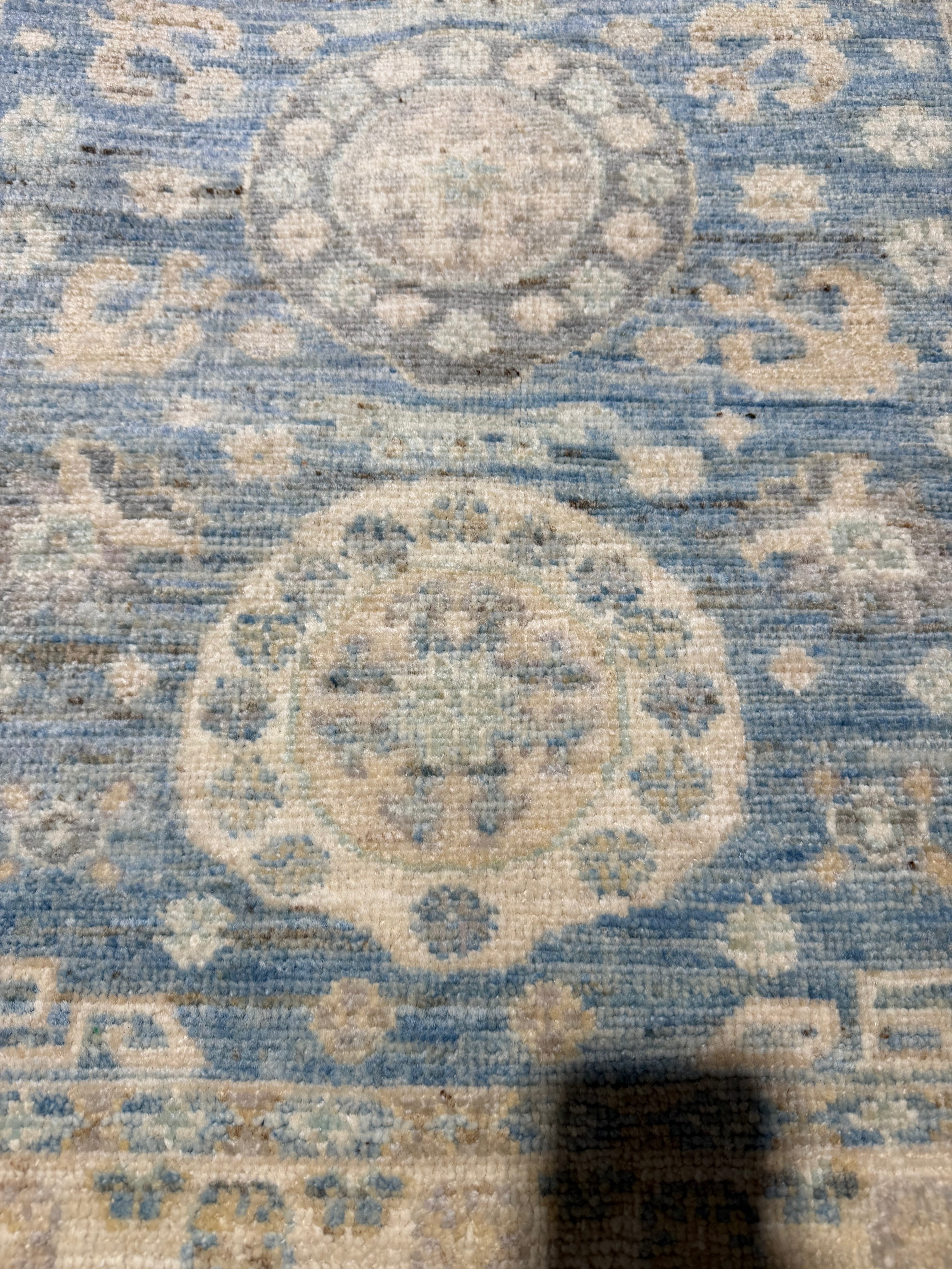 Sylvie Grateau 2.10x13.6 Blue Afghani Whitewashed Oushak Runner