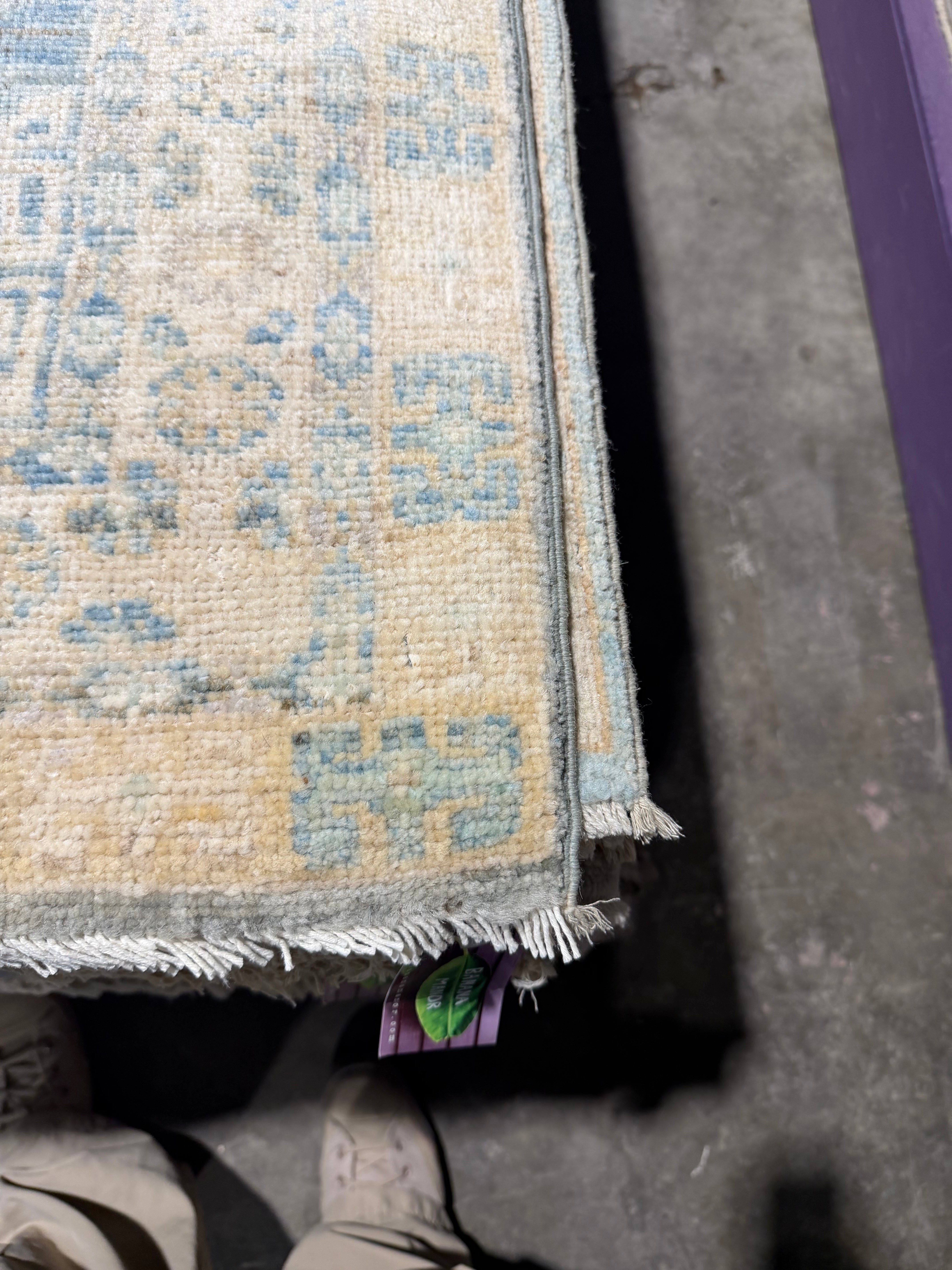 Sylvie Grateau 2.10x13.6 Blue Afghani Whitewashed Oushak Runner