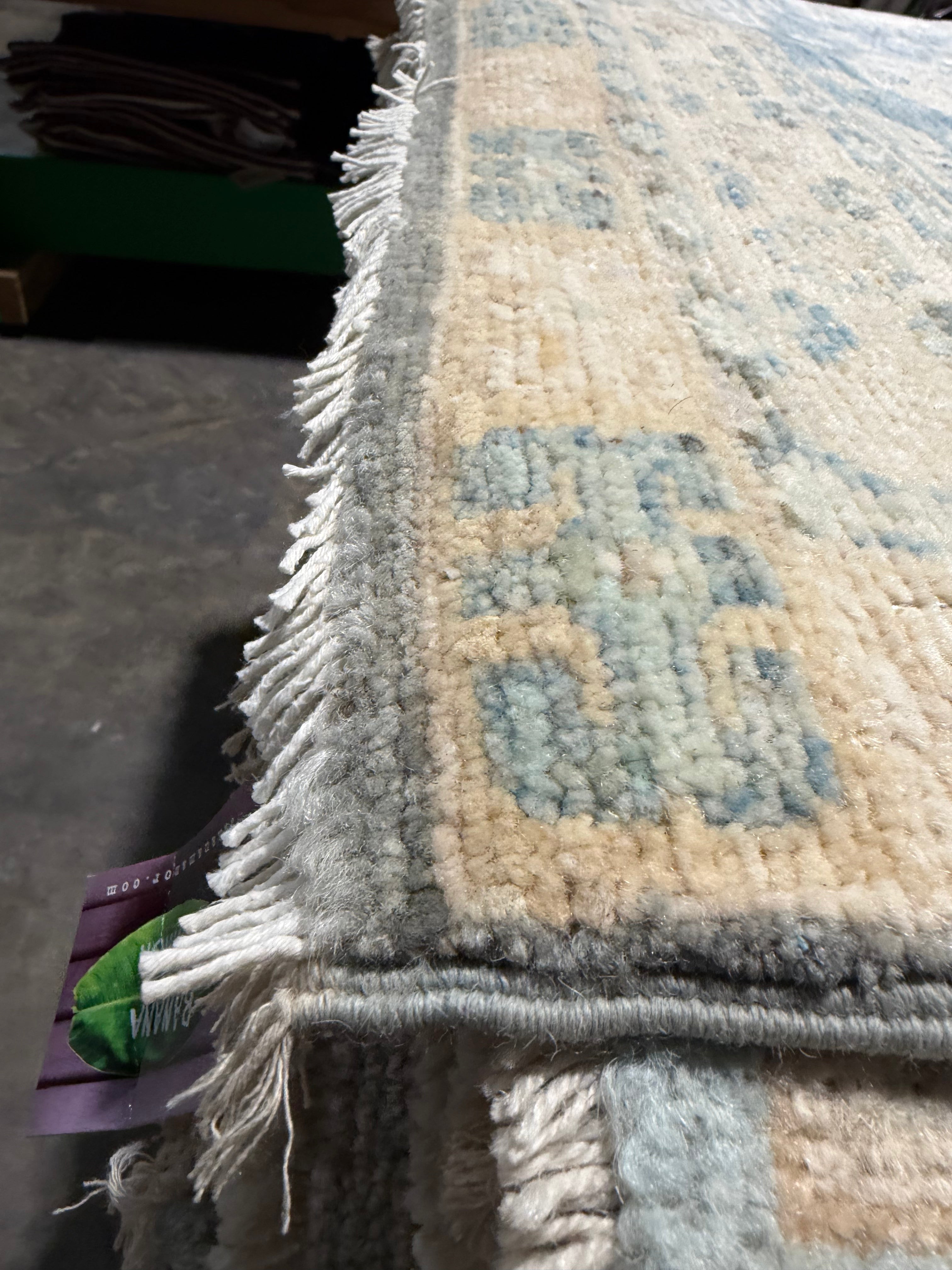 Sylvie Grateau 2.10x13.6 Blue Afghani Whitewashed Oushak Runner