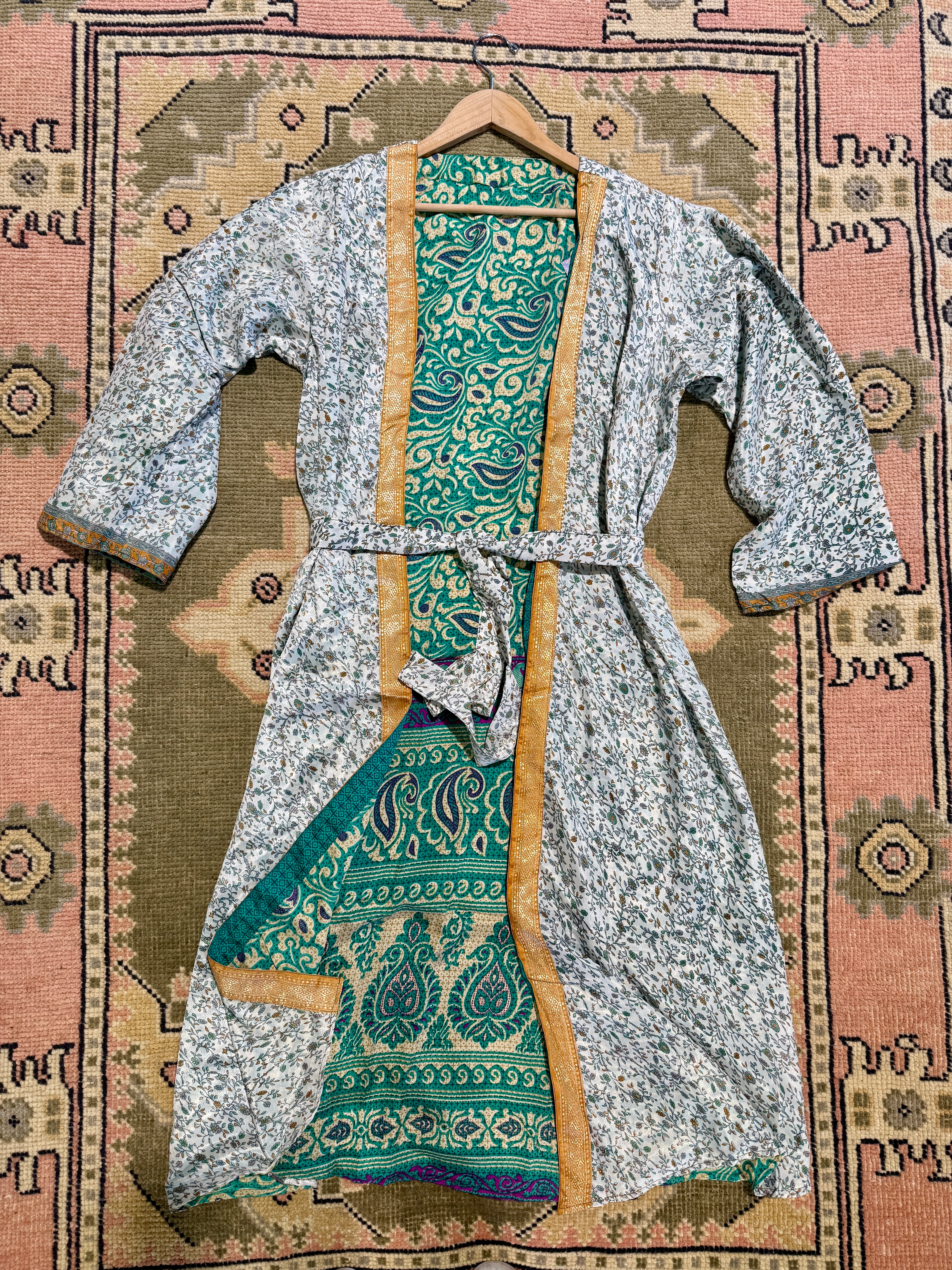 Kee Nang Assorted Long Reversible Recycled Silk Kimonos