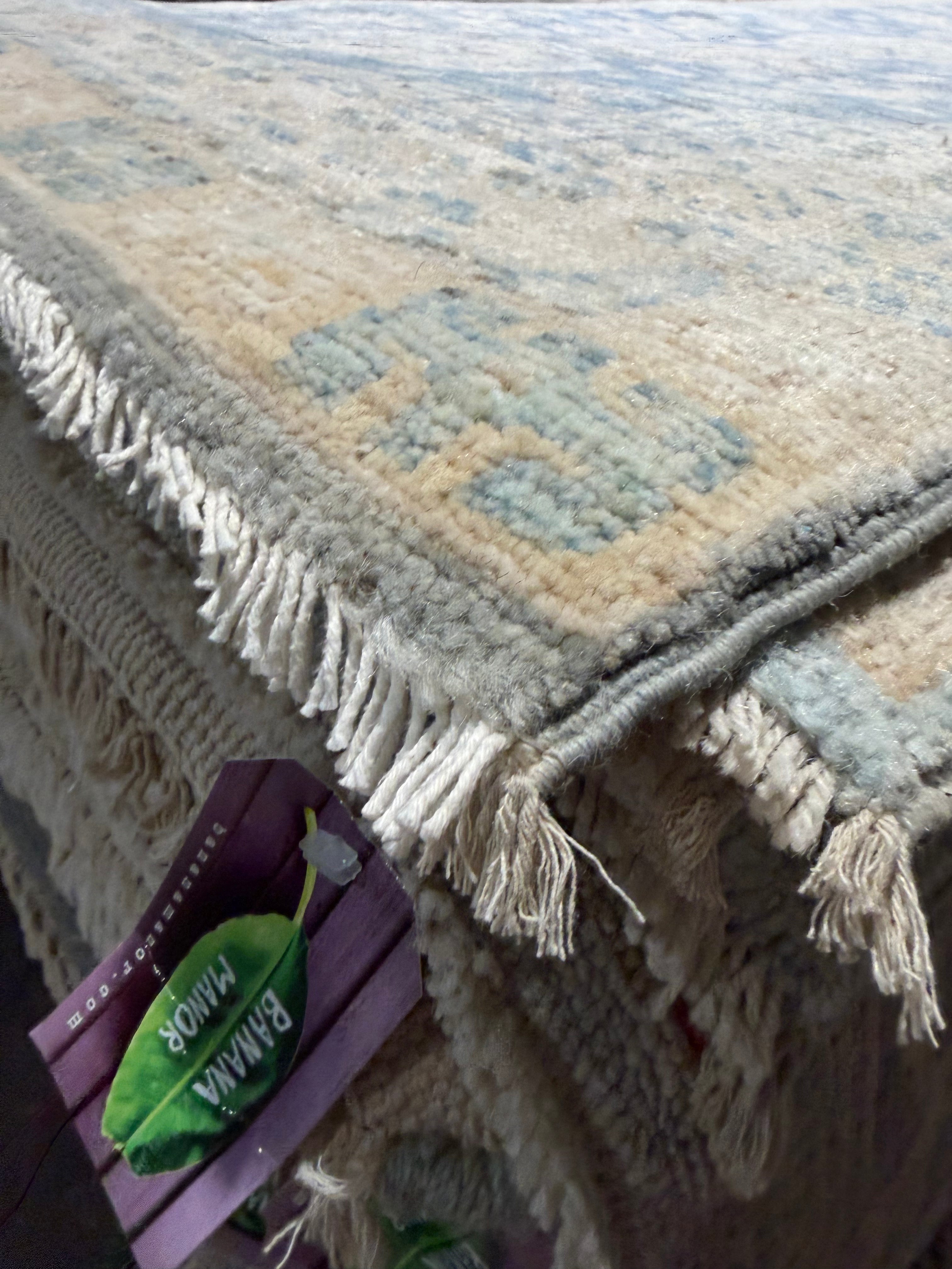 Sylvie Grateau 2.10x13.6 Blue Afghani Whitewashed Oushak Runner