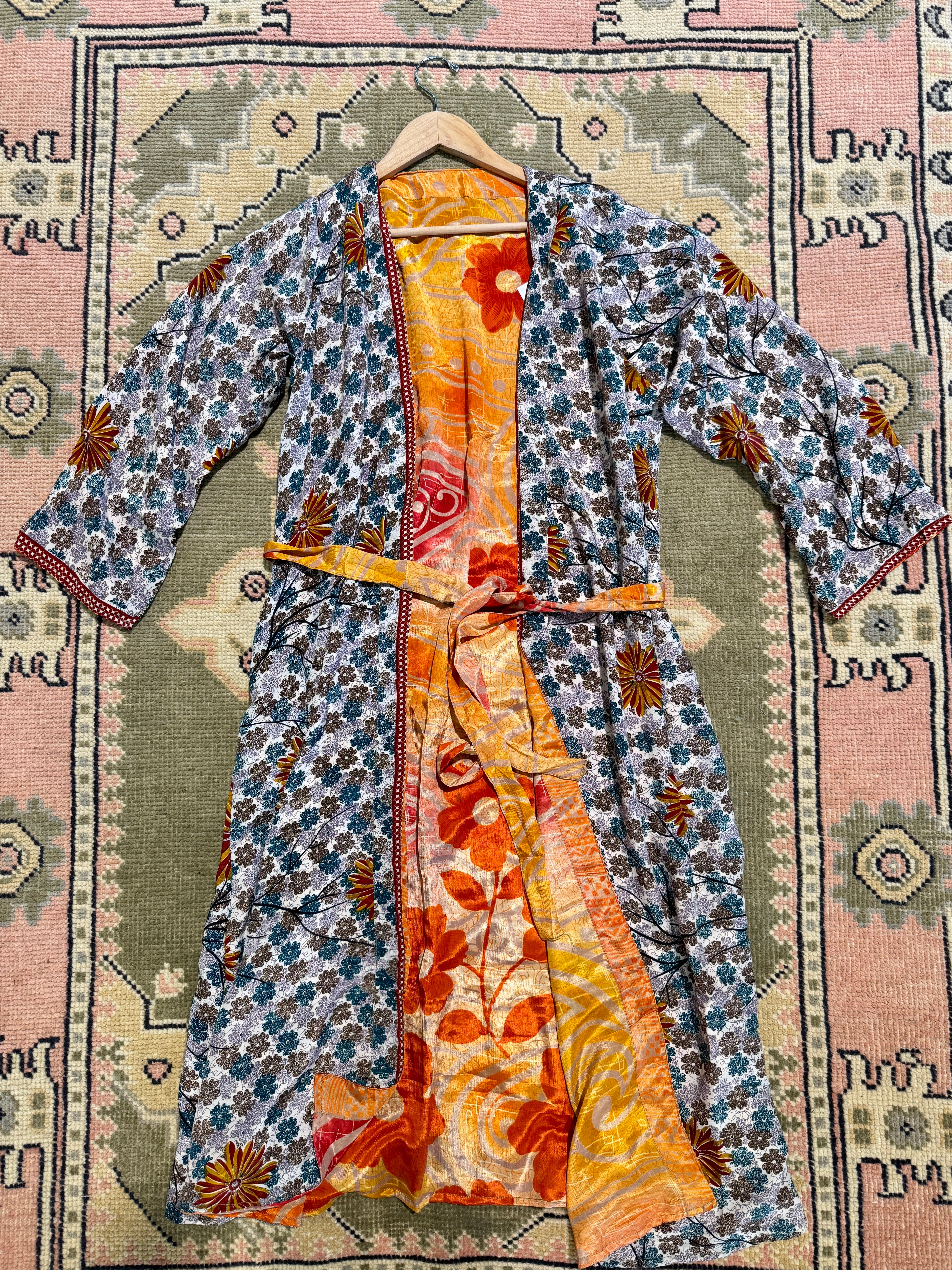 Kee Nang Assorted Long Reversible Recycled Silk Kimonos