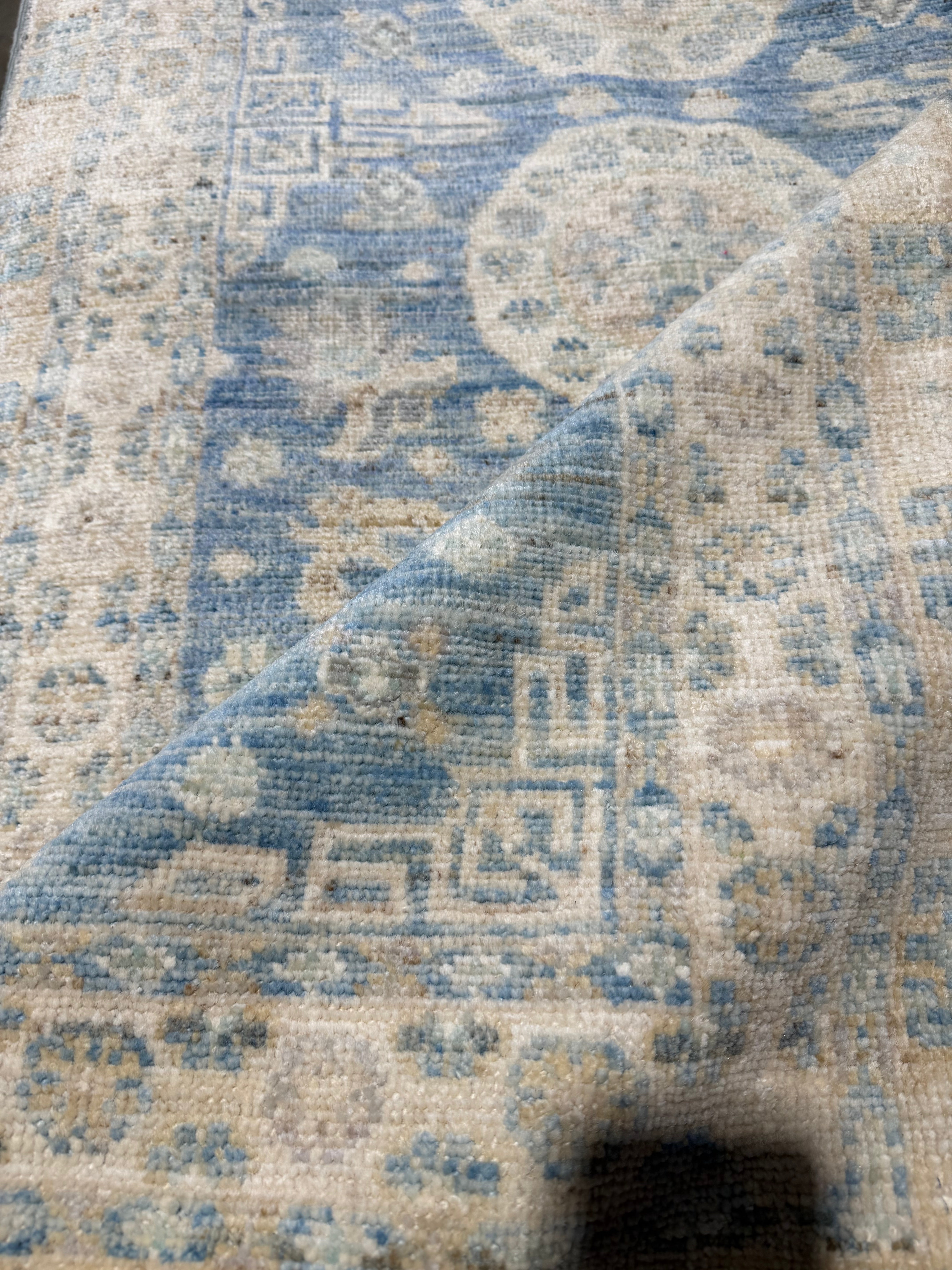Sylvie Grateau 2.10x13.6 Blue Afghani Whitewashed Oushak Runner