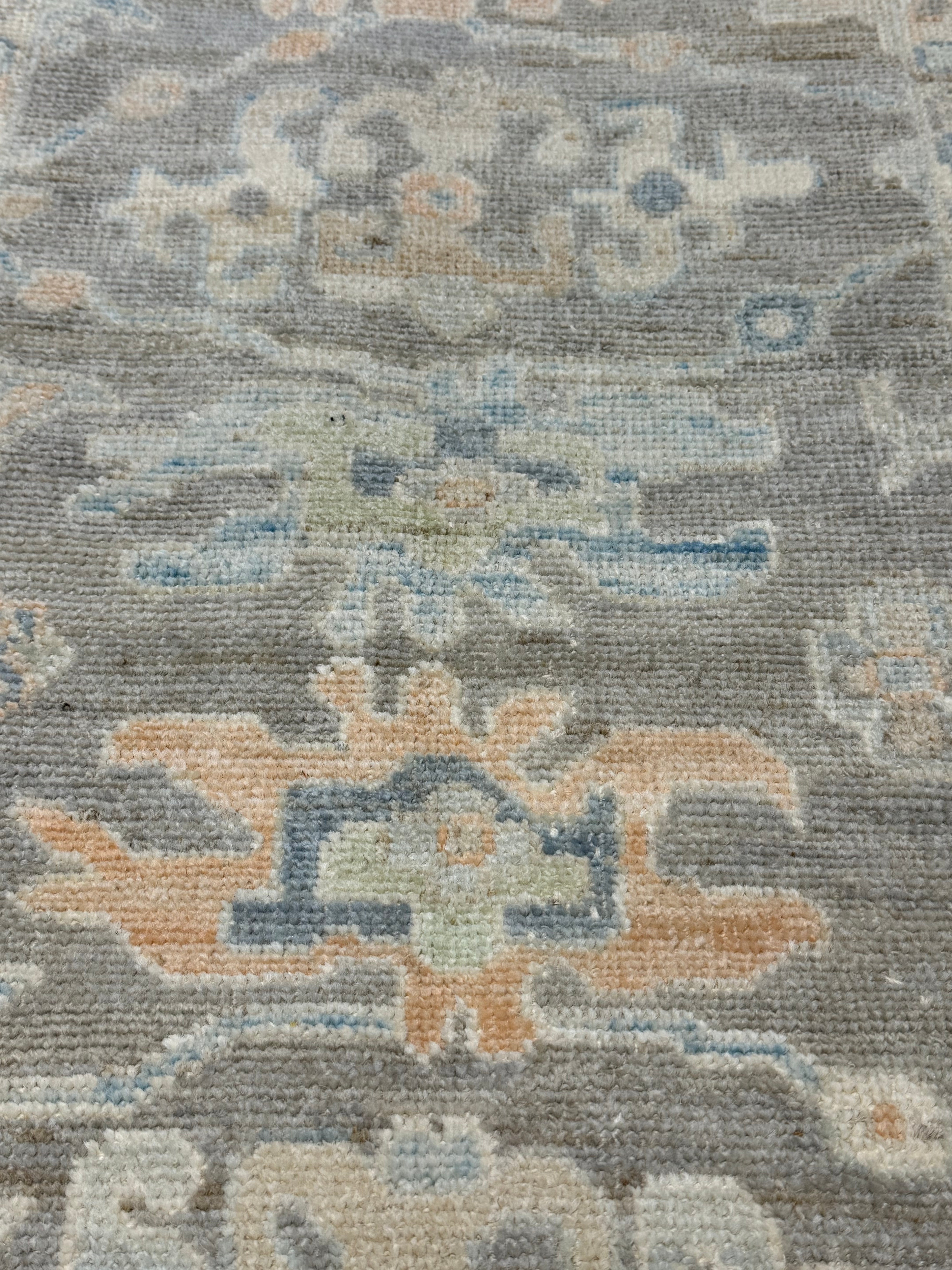 Thalia Besson 2.11x18.2 Grey  and Blue Afghani Whitewashed Oushak Runner