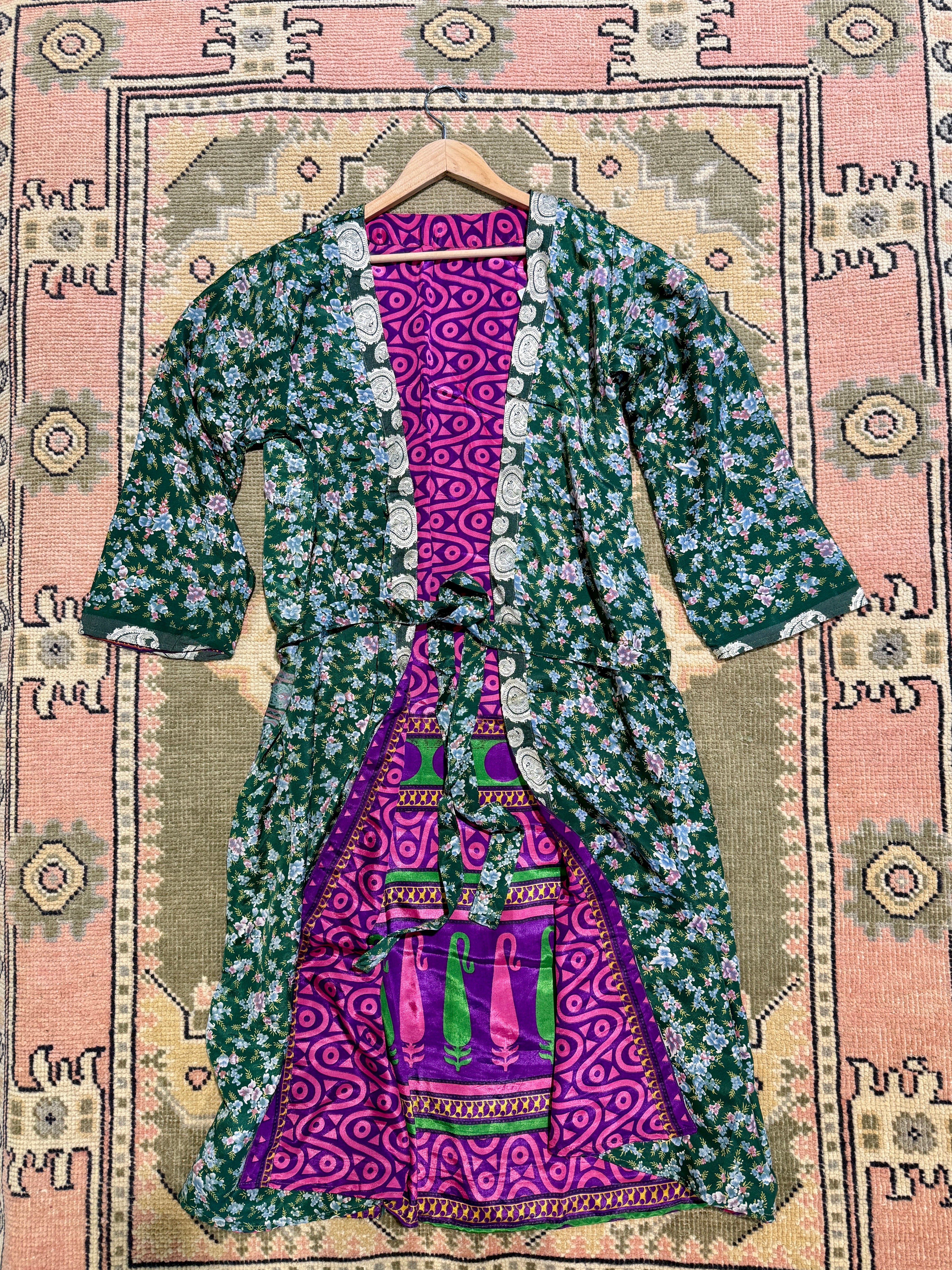 Kee Nang Assorted Long Reversible Recycled Silk Kimonos