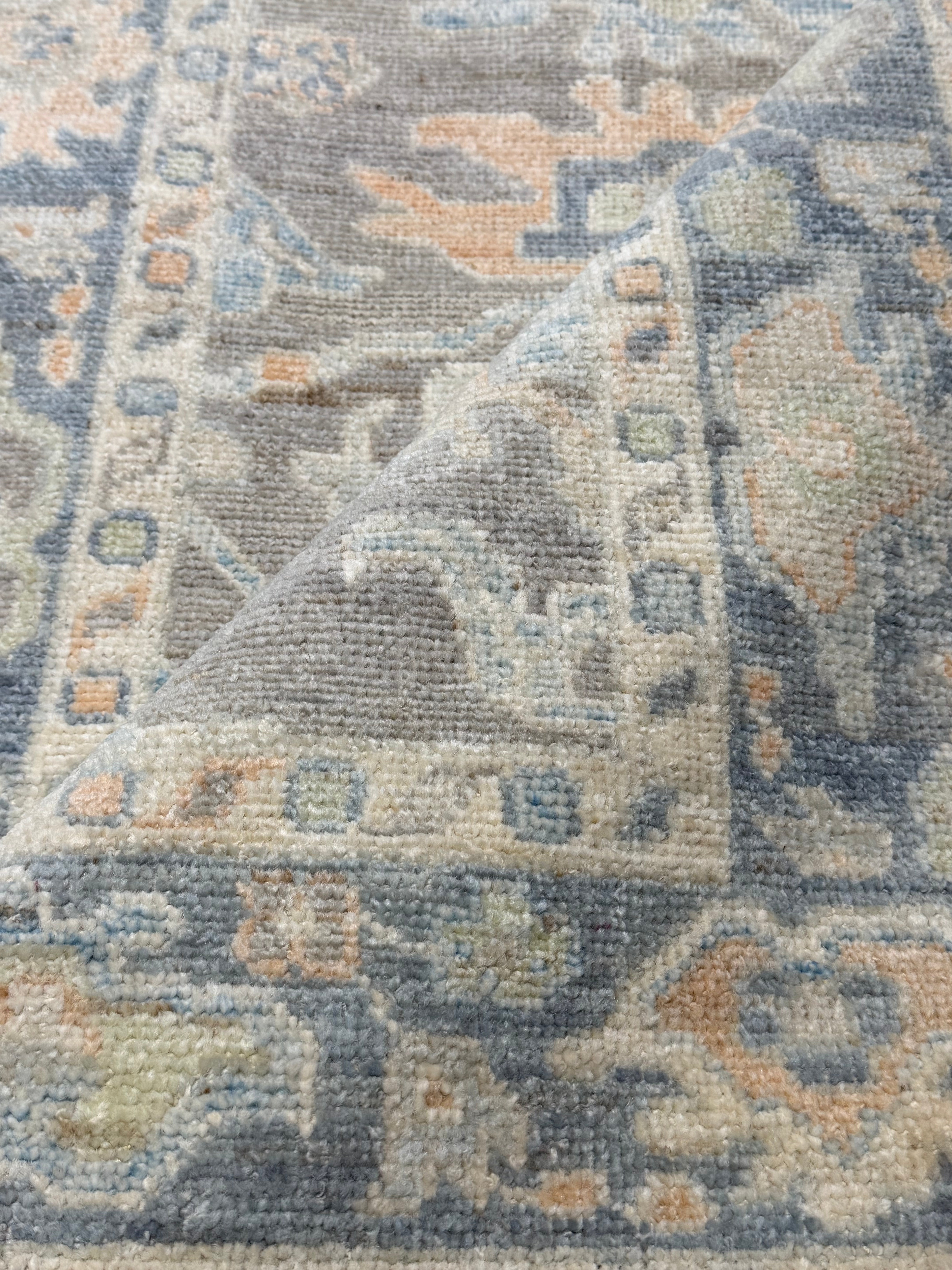 Thalia Besson 2.11x18.2 Grey  and Blue Afghani Whitewashed Oushak Runner