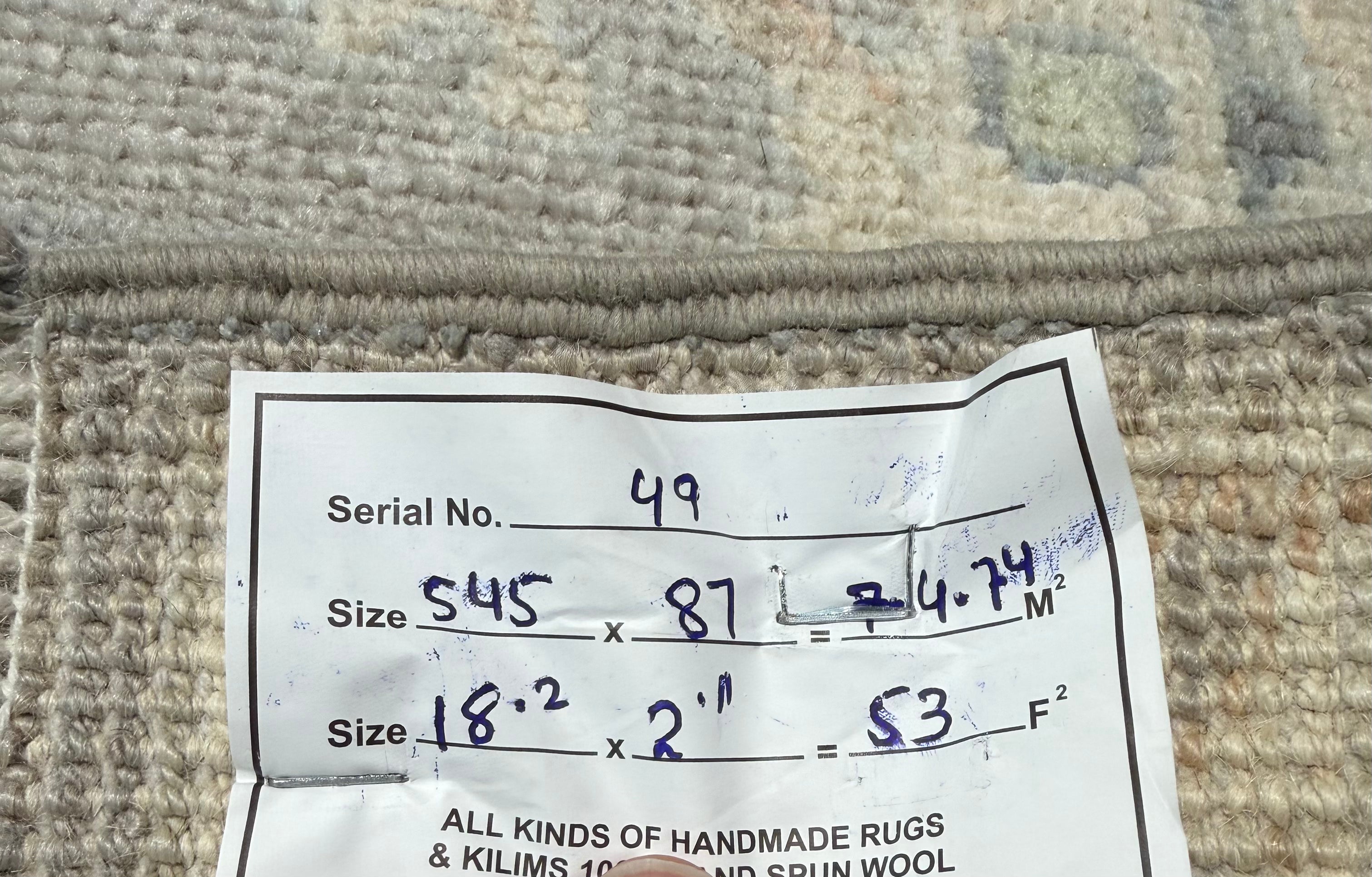 Thalia Besson 2.11x18.2 Grey  and Blue Afghani Whitewashed Oushak Runner