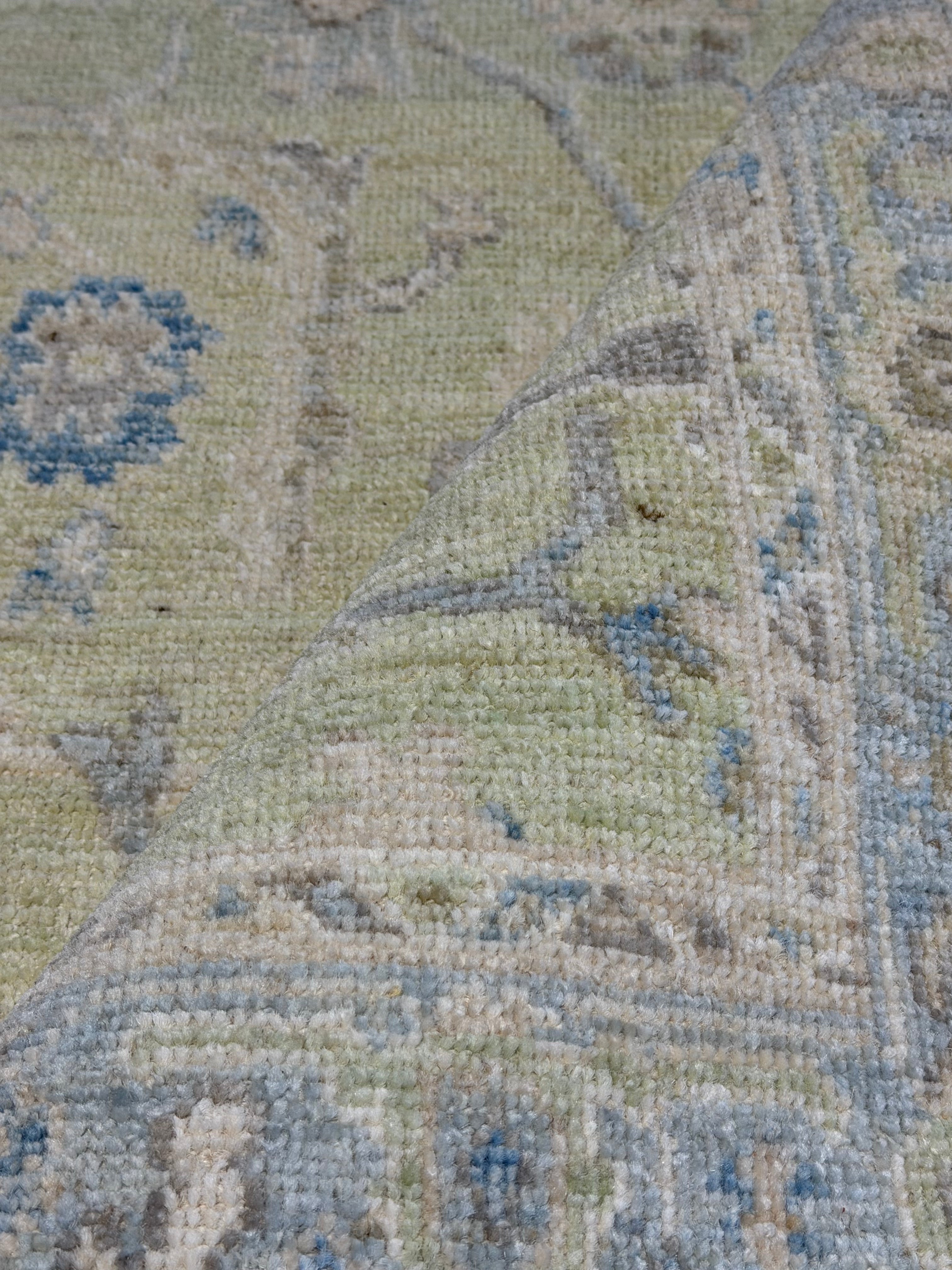 Céline Menville 2.9x5 Green and Blue Afghani Whitewashed Oushak