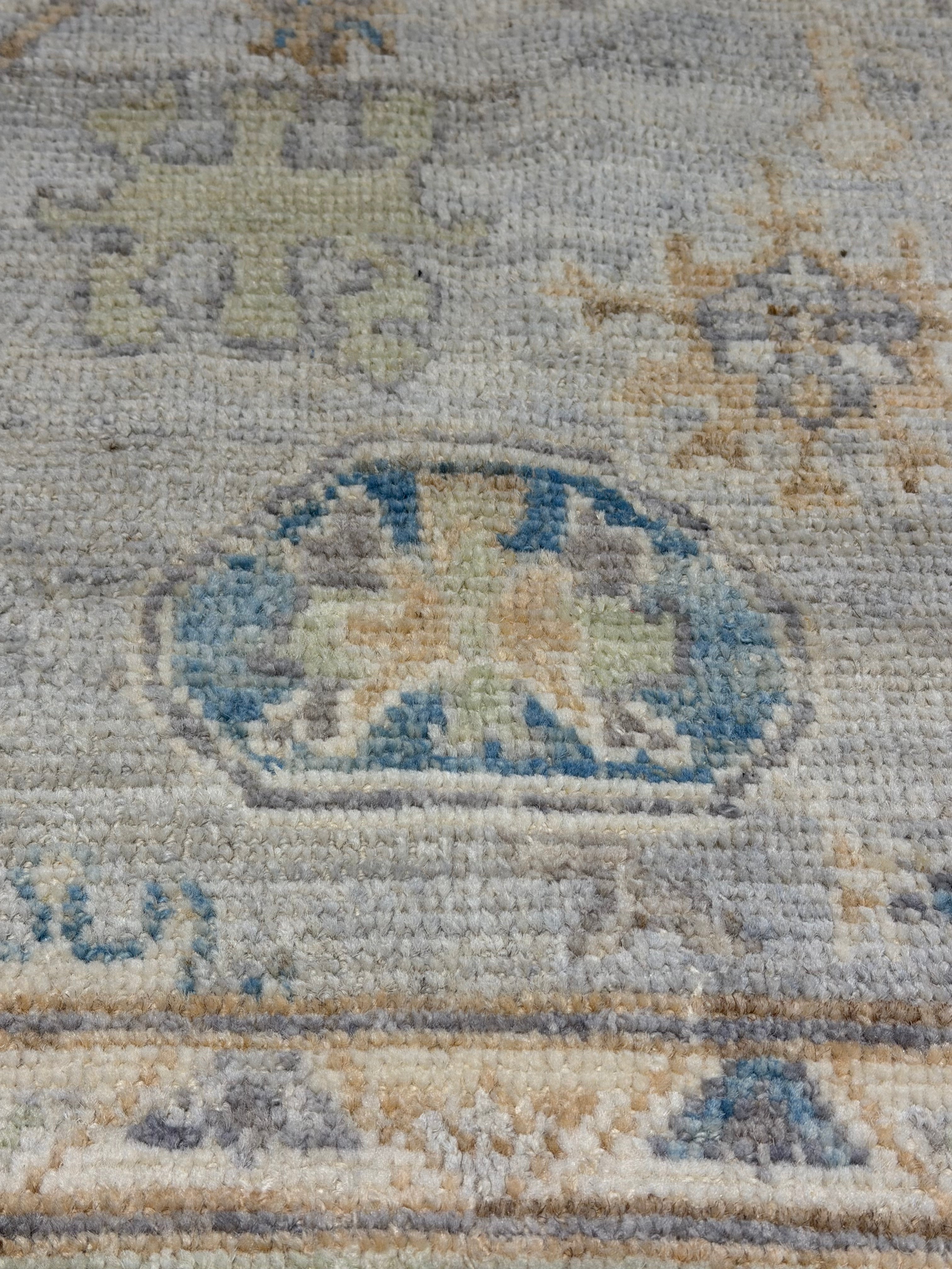 Elizabeth Tan 3x5 Blue Multi Afghani Whitewashed Oushak