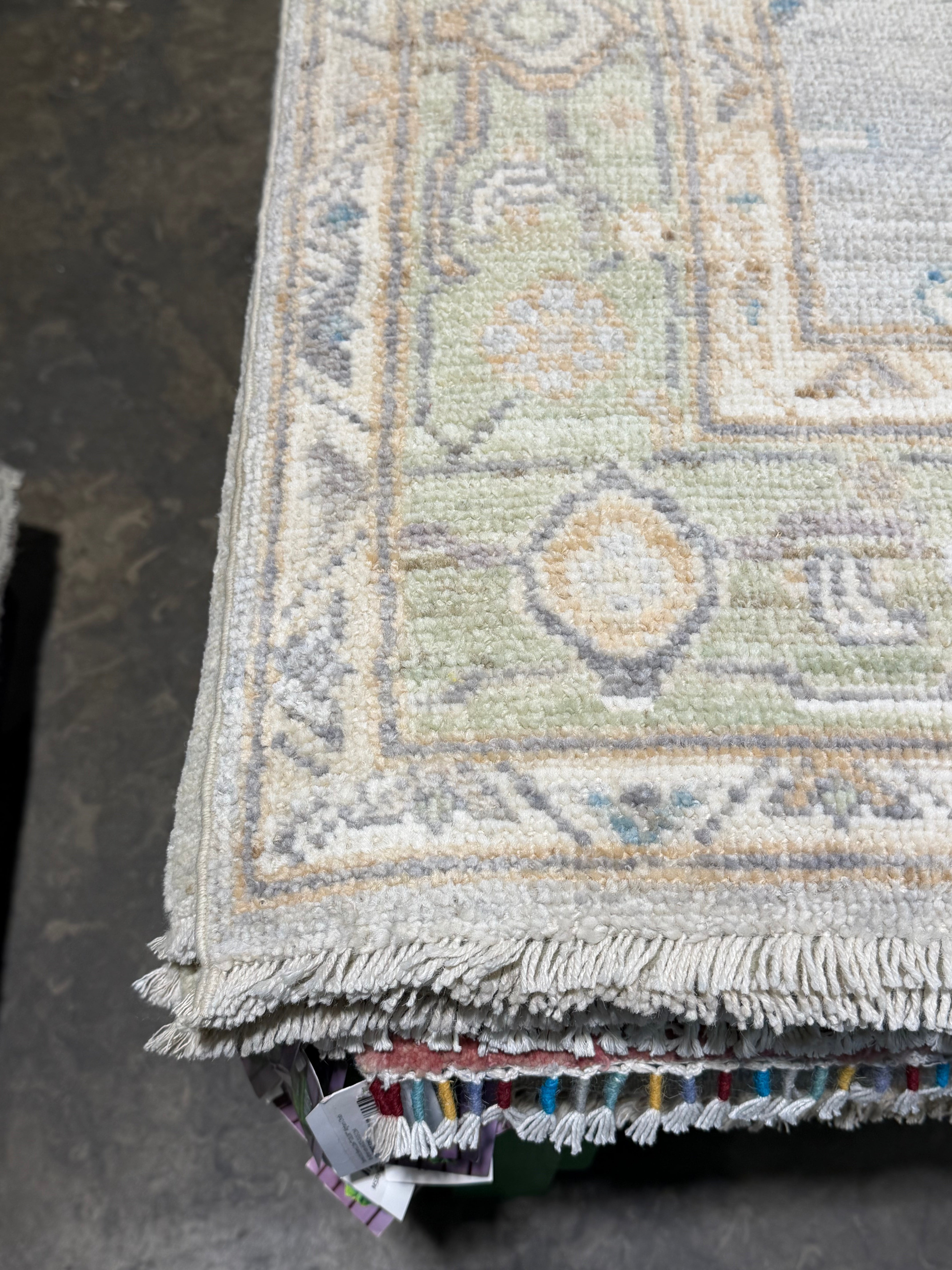 Elizabeth Tan 3x5 Blue Multi Afghani Whitewashed Oushak