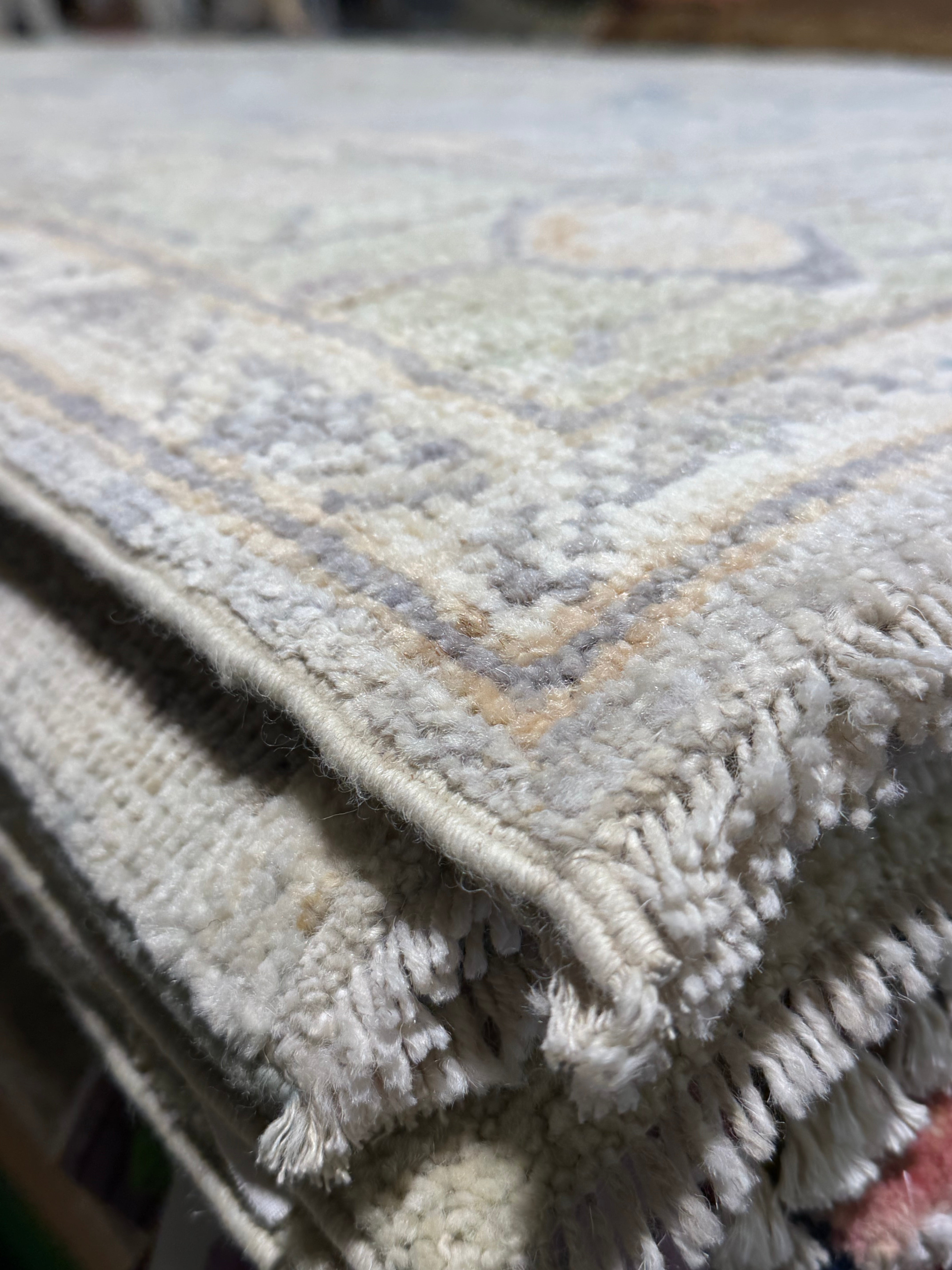 Elizabeth Tan 3x5 Blue Multi Afghani Whitewashed Oushak