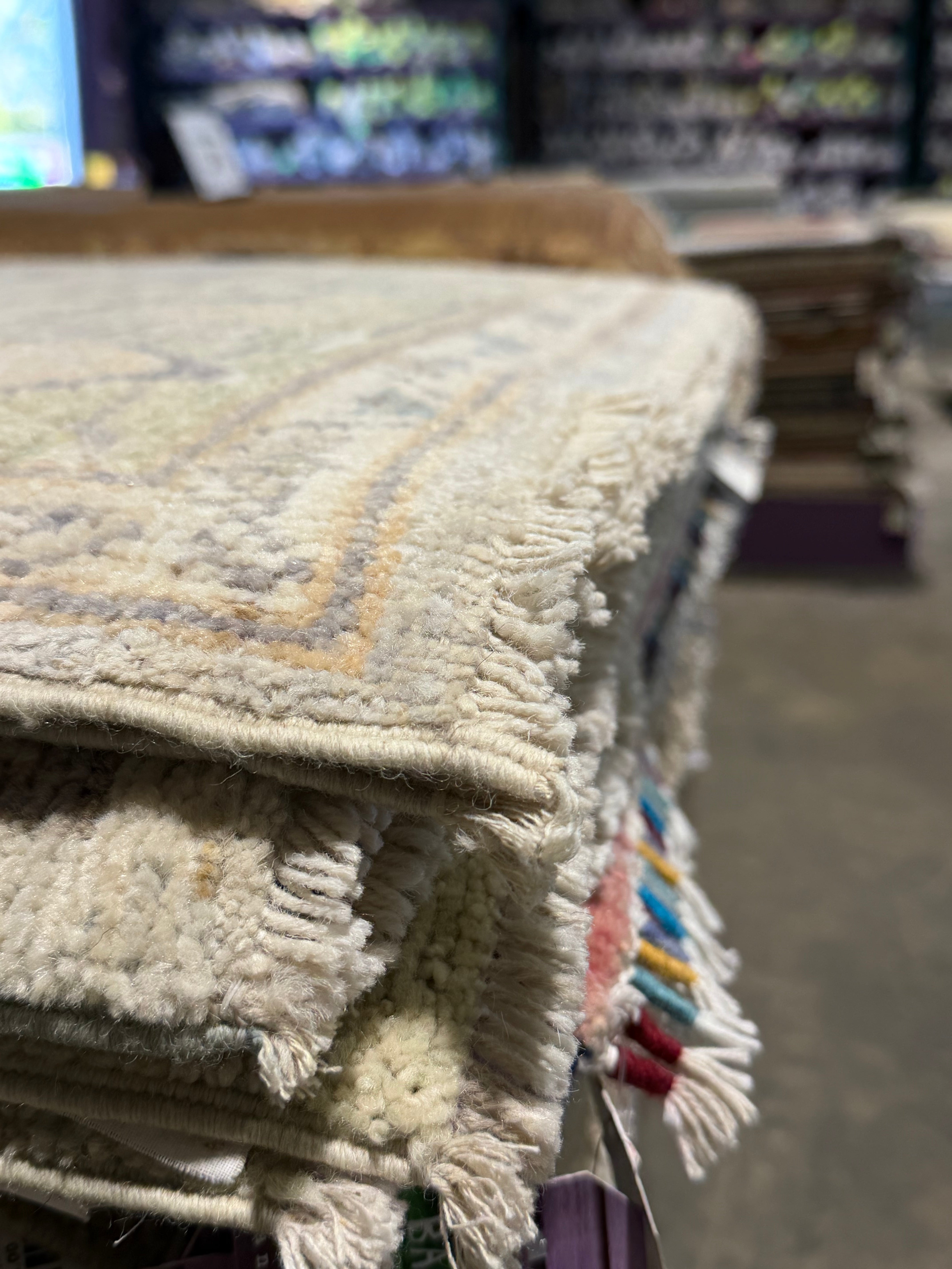 Elizabeth Tan 3x5 Blue Multi Afghani Whitewashed Oushak